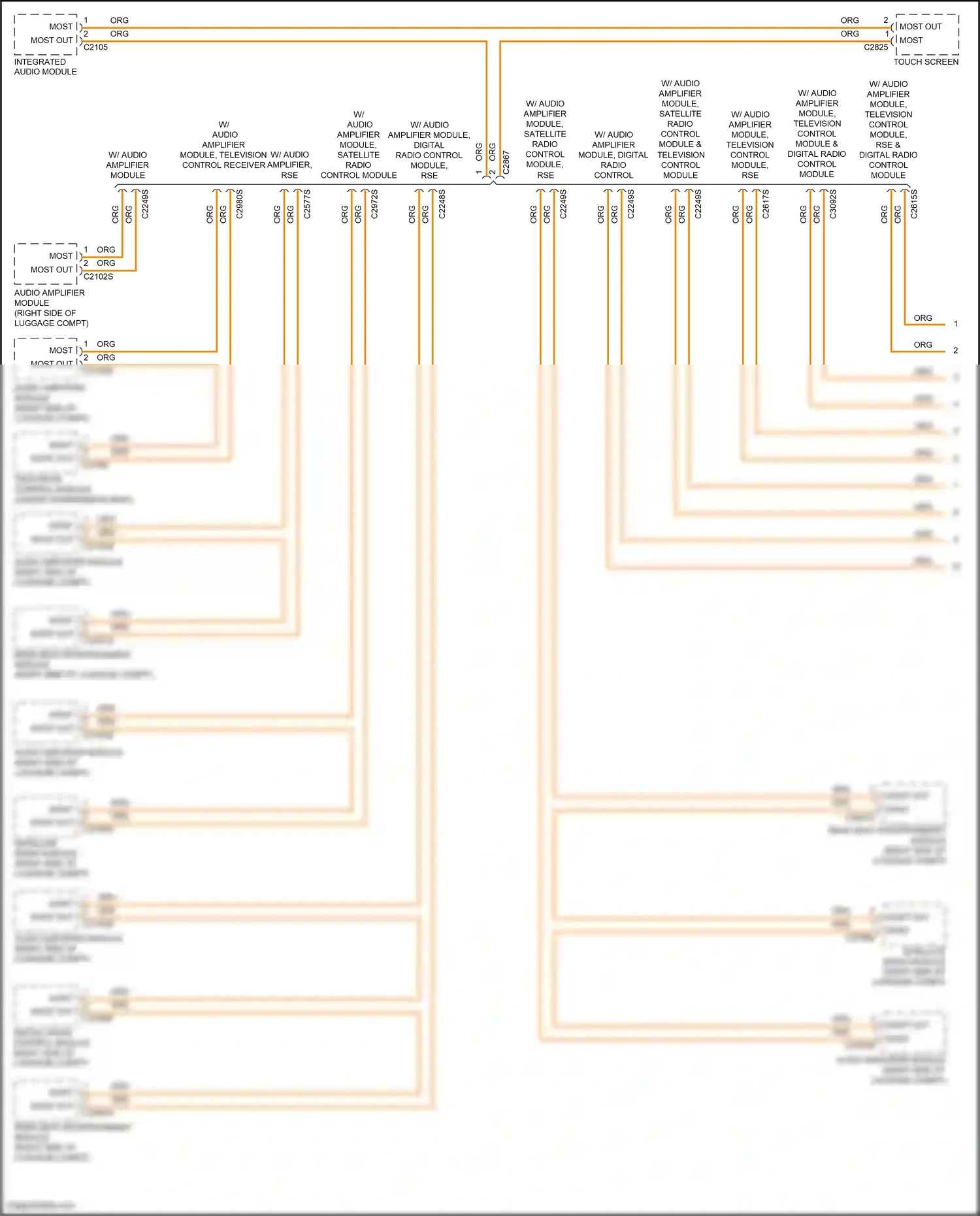 Wiring diagram w/ audio amplifier module, television control module, rse for Land Rover Discovery IV facelift (2013-2016) (1 of 1)