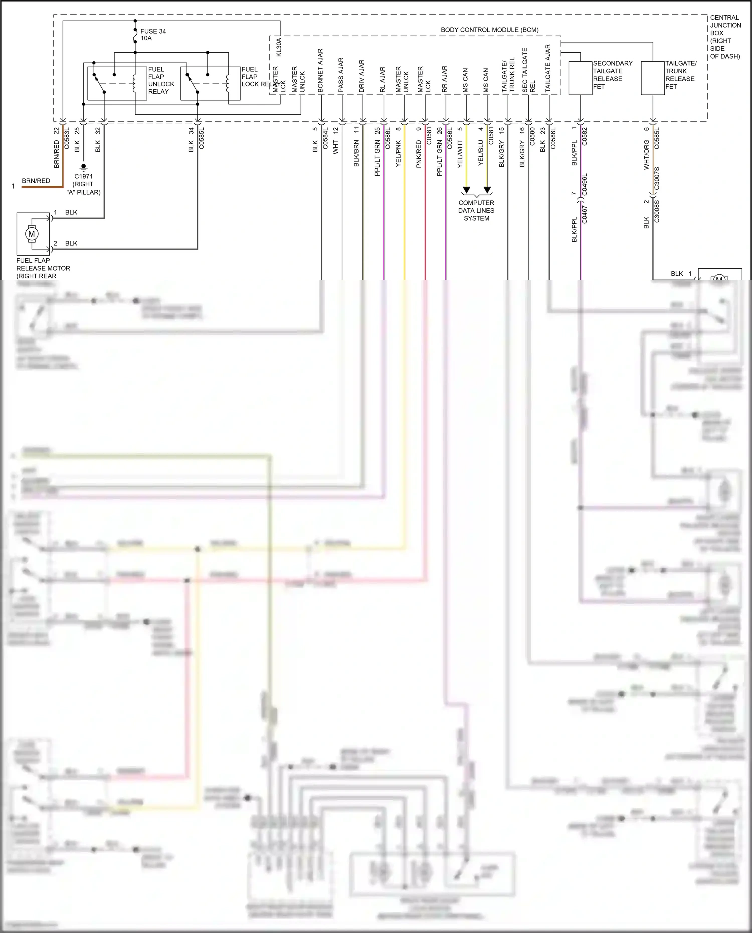 Wiring diagram lower tailgate release request switch for Land Rover Discovery IV (2009-2013) (1 of 2)