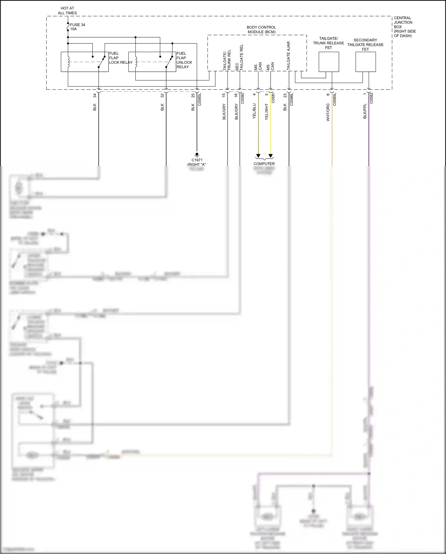 Wiring diagram upper taildoor release request switch for Land Rover Discovery IV (2009-2013) (1 of 1)