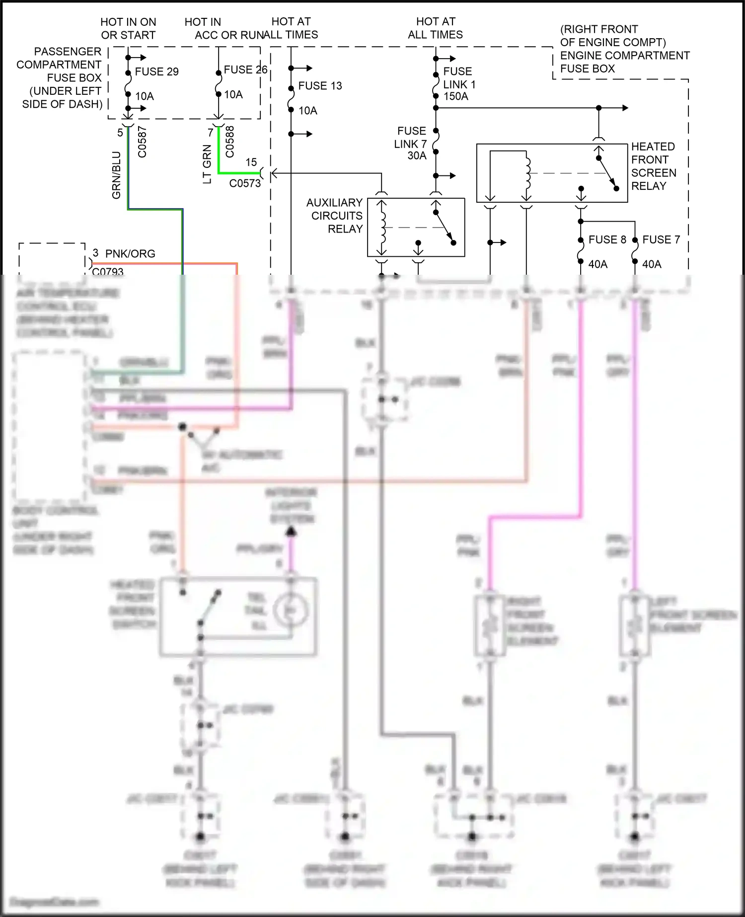 Wiring diagram left front screen element for Land Rover Discovery L318 (2002-2004) (1 of 1)