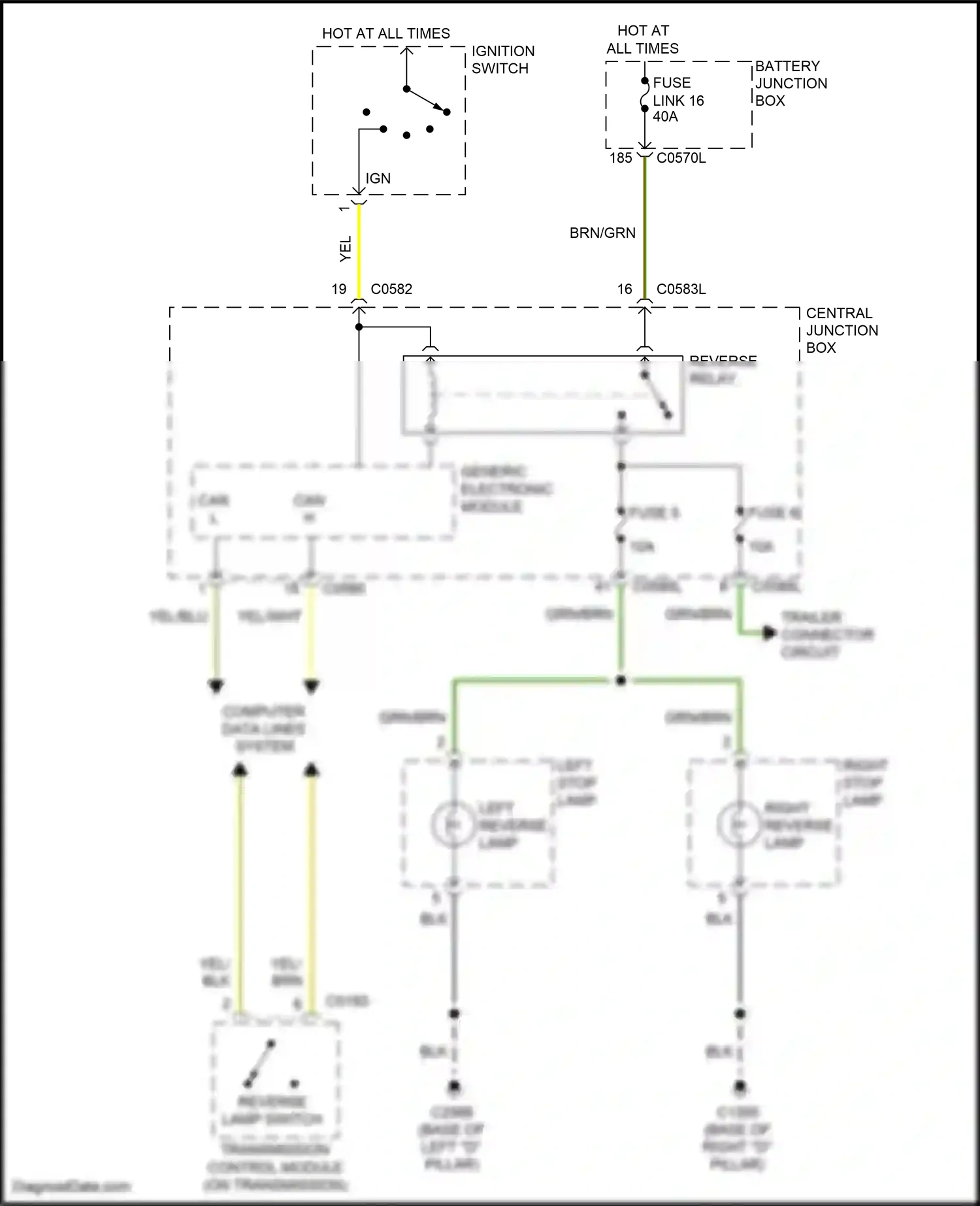 Wiring diagram reverse relay for Land Rover Discovery L319 (2004-2009) (1 of 3)