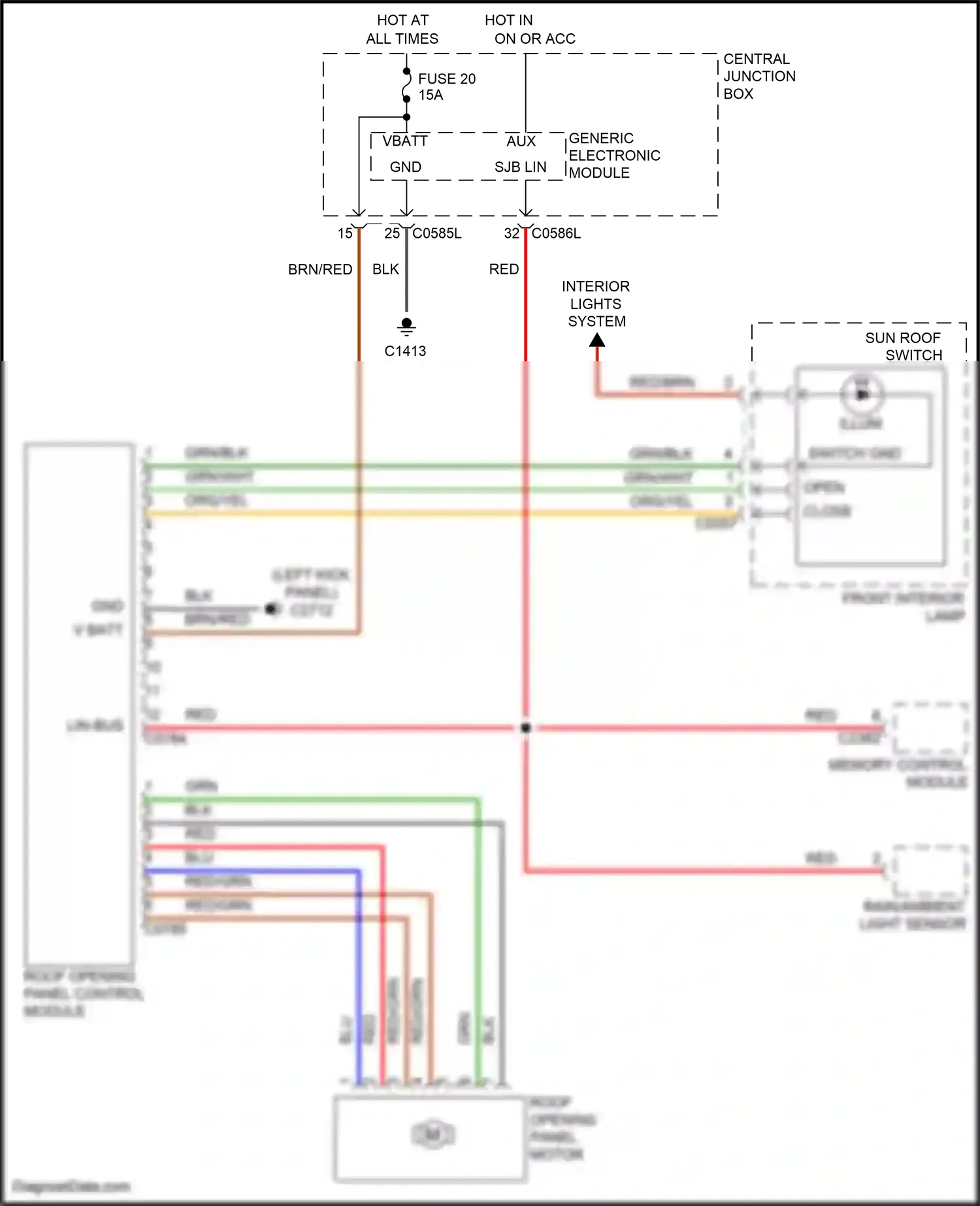Wiring diagram roof opening panel control module for Land Rover Discovery L319 (2004-2009) (5 of 5)