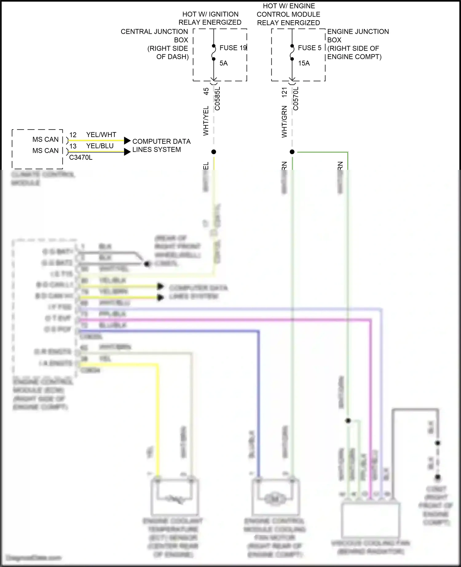 Wiring diagram hot w/ engine control module relay energized for Land Rover Discovery L319 (2013-2017) (2 of 3)