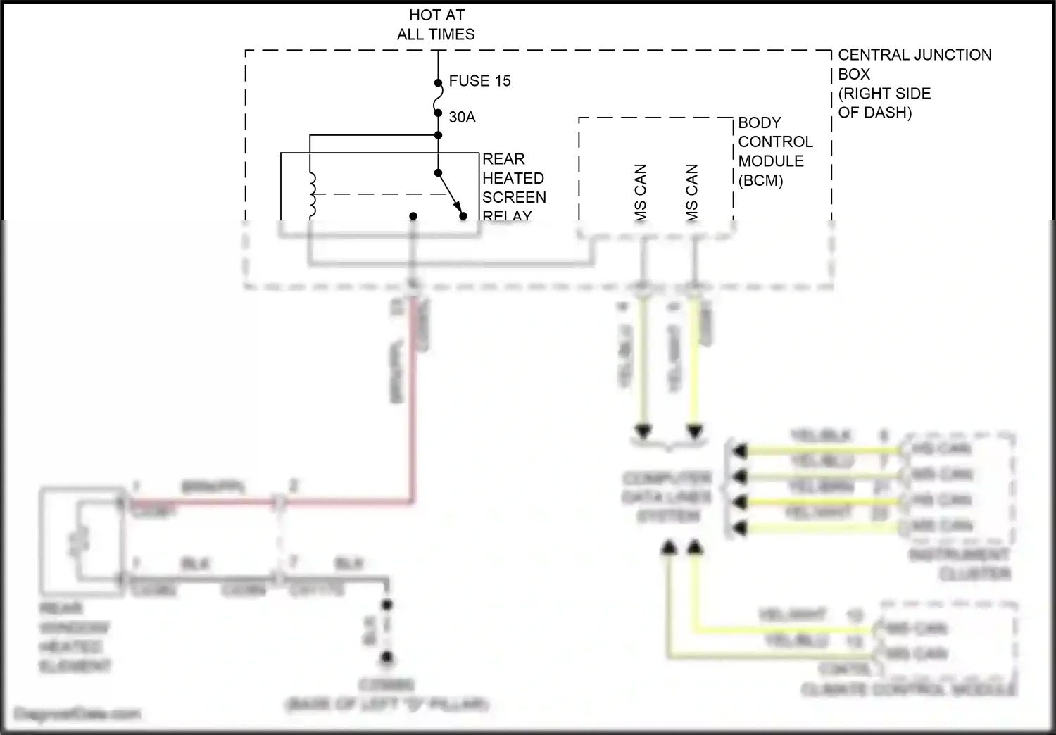 Wiring diagram rear window heated element for Land Rover Discovery L319 (2013-2017) (1 of 1)
