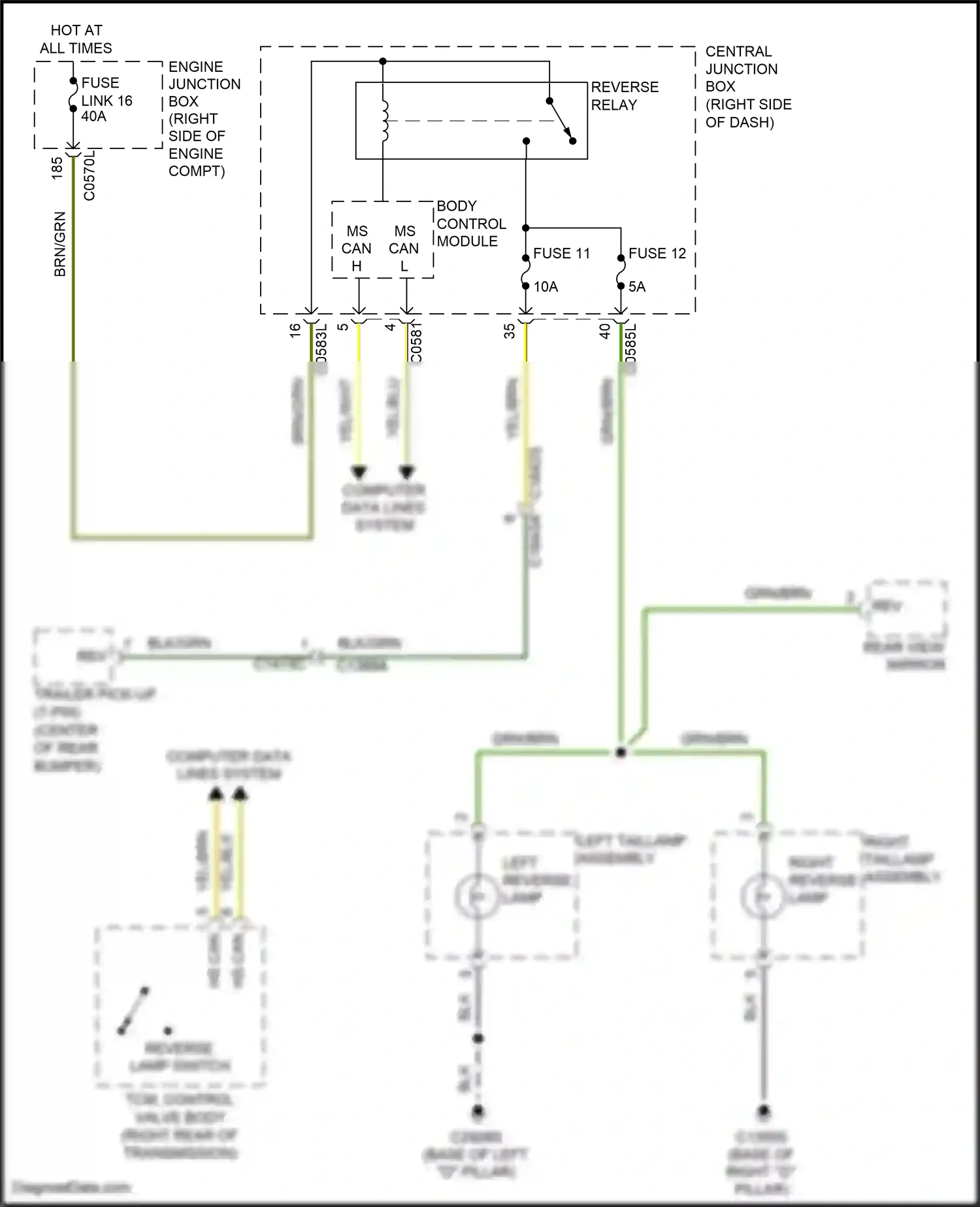 Wiring diagram reverse lamp switch for Land Rover Discovery L319 (2013-2017) (1 of 1)