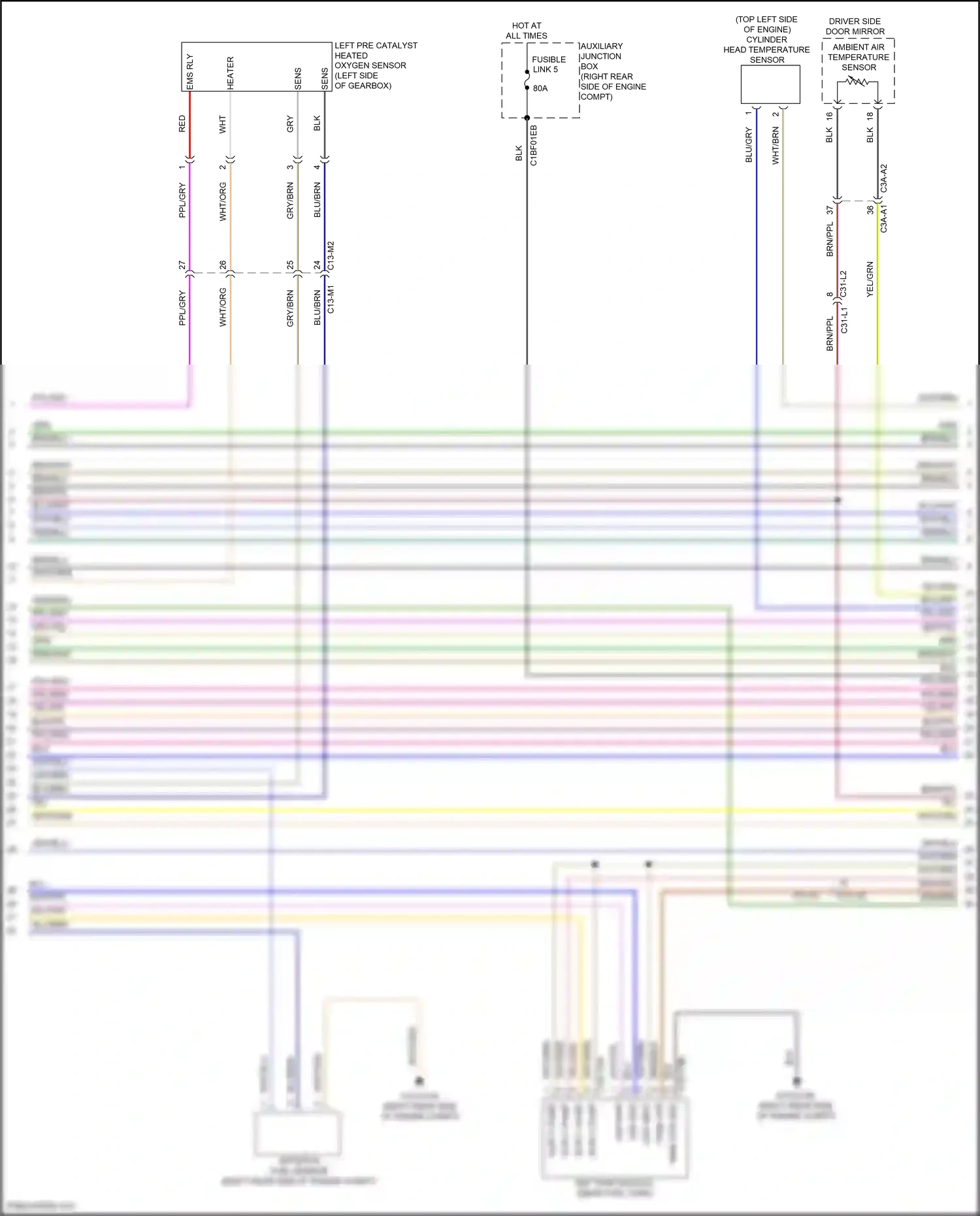 Wiring diagram left pre catalyst heated oxygen sensor for Land Rover Discovery L462 (2016-2020) (2 of 2)
