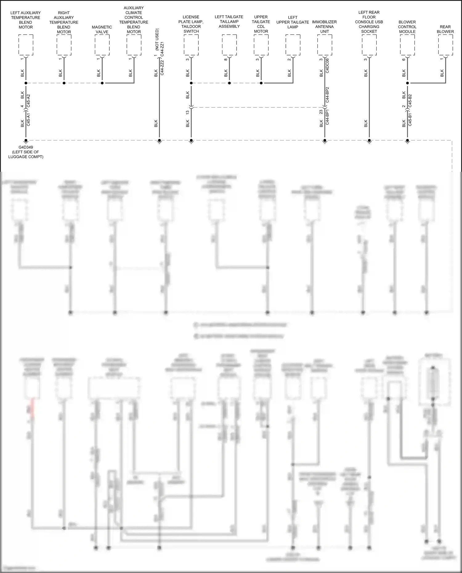 Wiring diagram left third row usb charging socket for Land Rover Discovery L462 (2016-2020) (1 of 2)