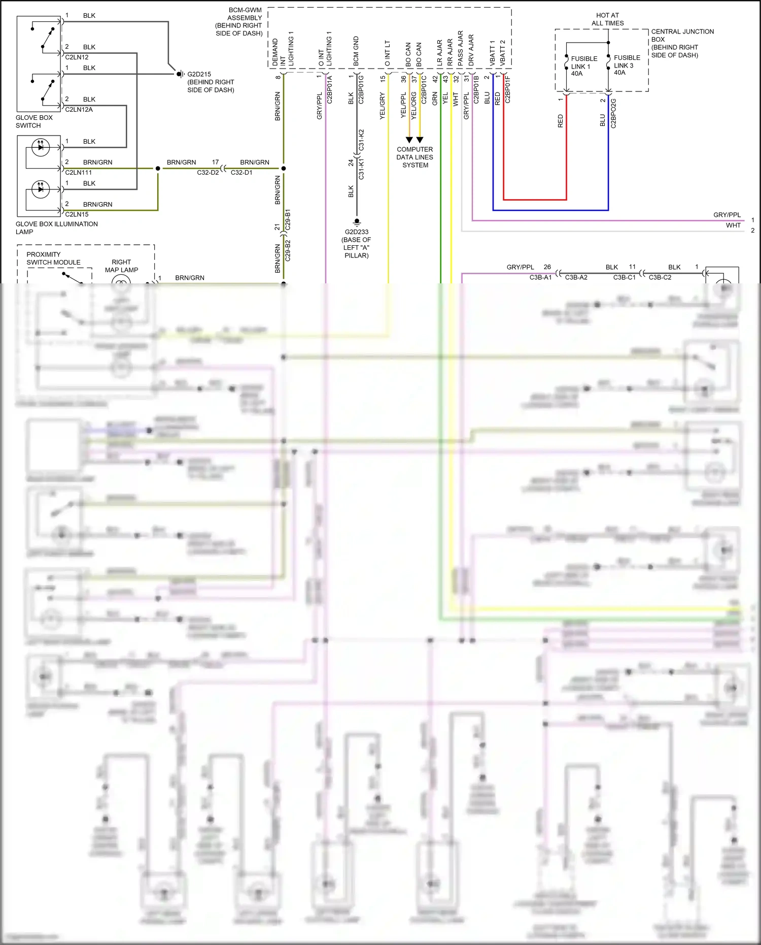 Wiring diagram left upper tailgate lamp for Land Rover Discovery L462 (2016-2020) (1 of 2)