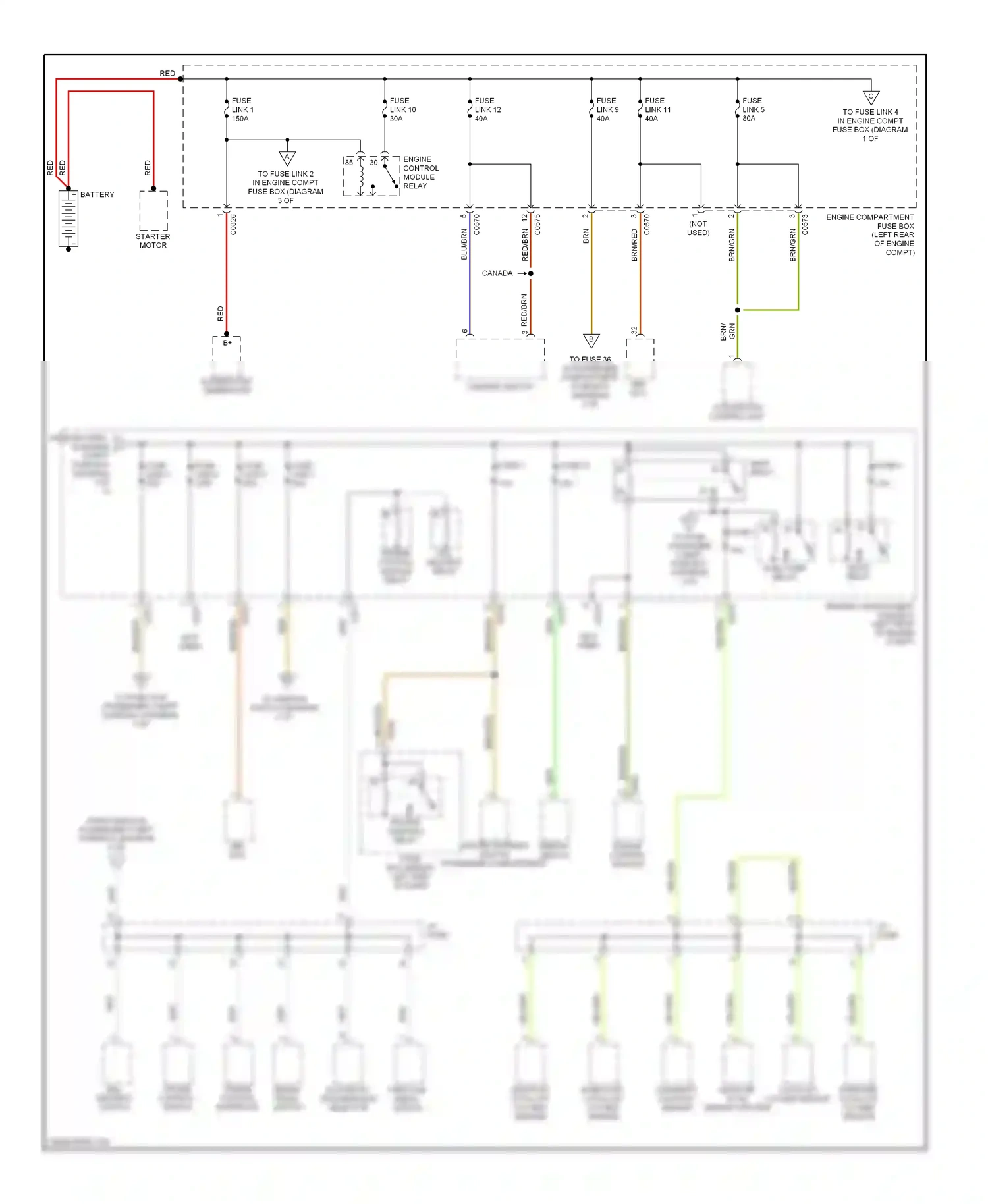 Wiring diagram engine control module relay for Land Rover Freelander I facelift (2003-2006) (2 of 3)