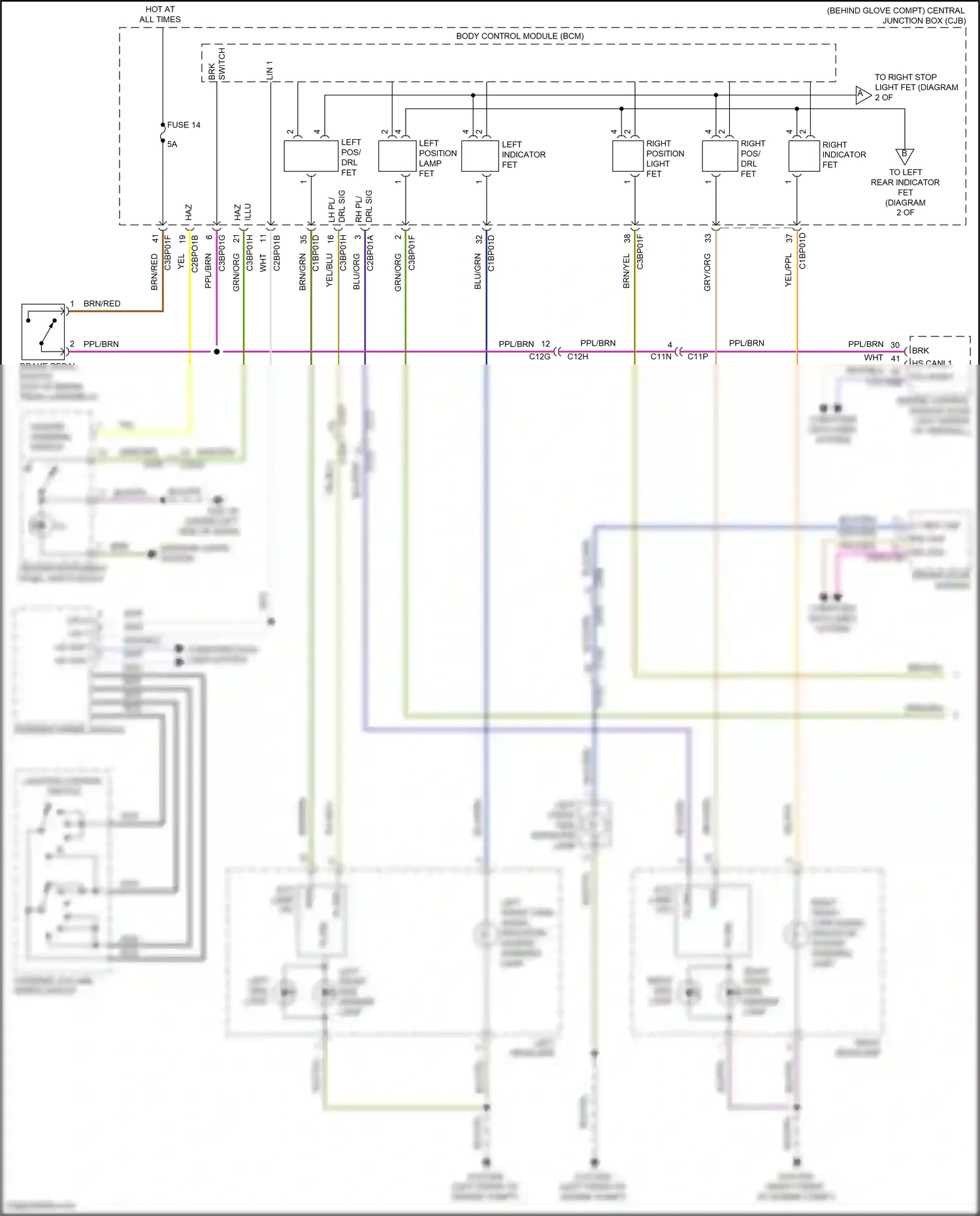 Wiring diagram left front side repeater lamp for Land Rover Freelander II facelift 2 (2012-2014) (1 of 2)