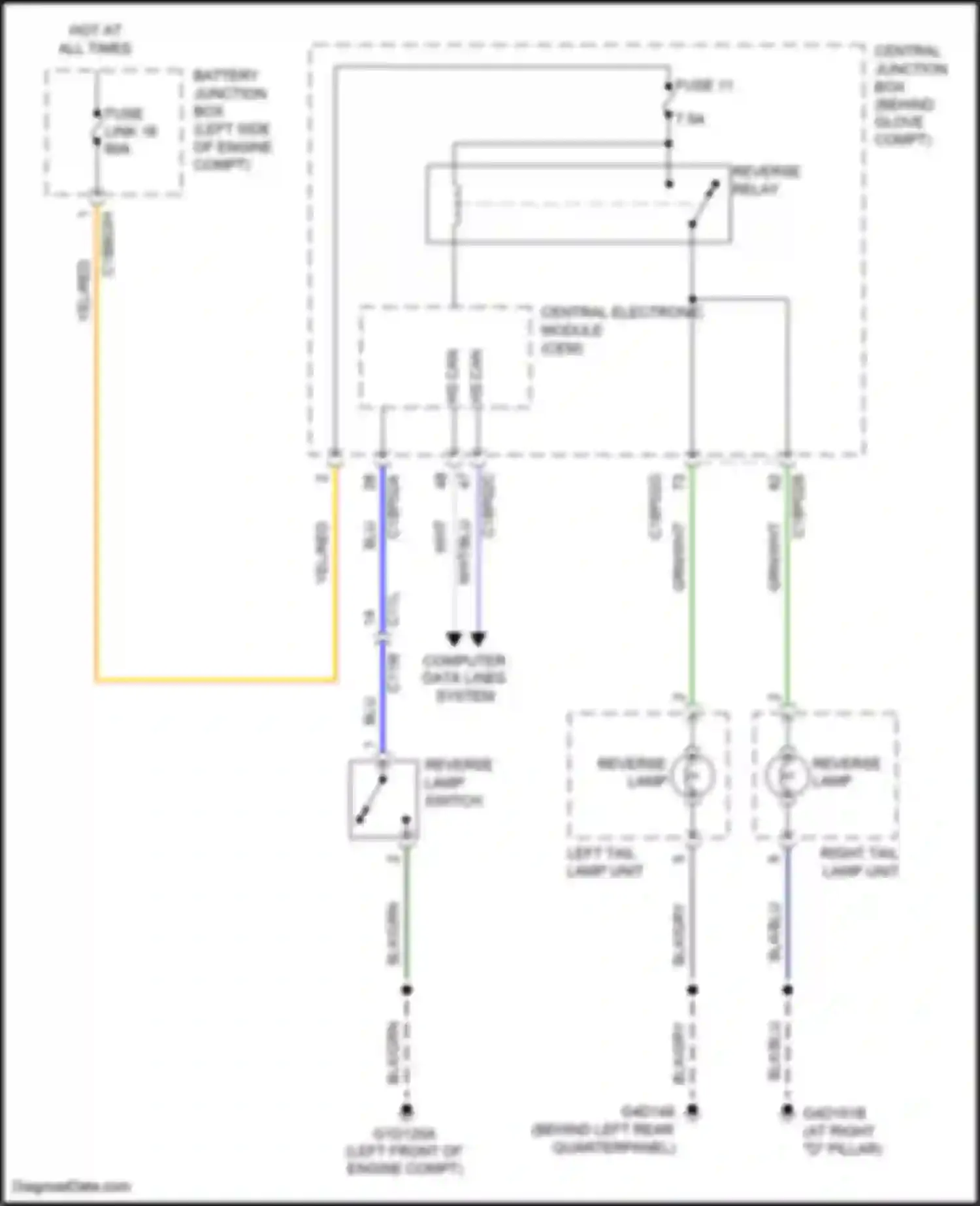 Freelander Land Rover II facelift (2010-2012): Backup lamps circuit