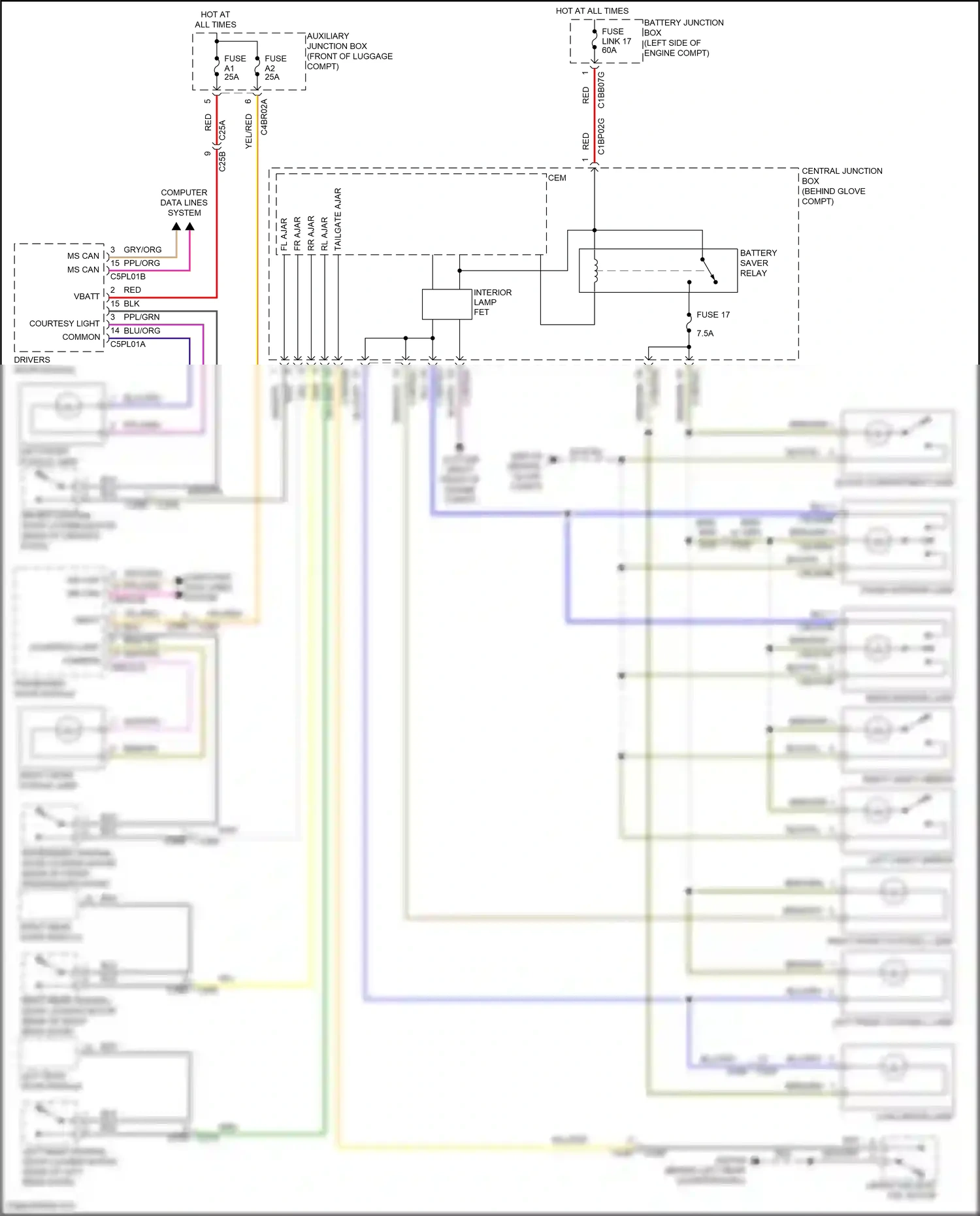 Wiring diagram front interior lamp for Land Rover Freelander II facelift (2010-2012) (1 of 5)