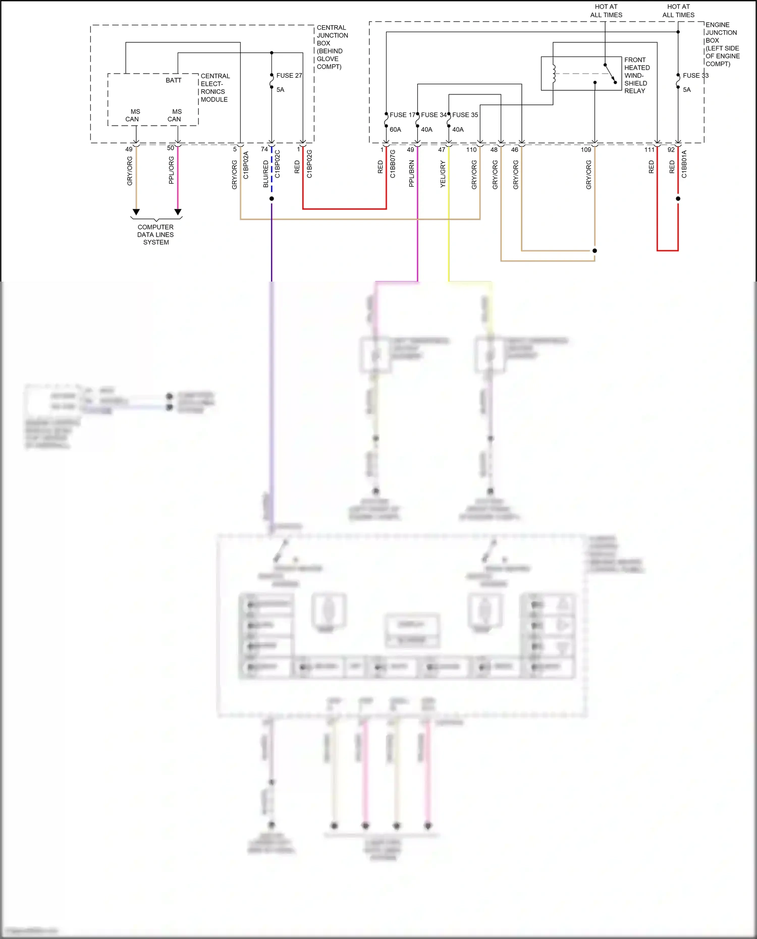 Wiring diagram front heated switch screen for Land Rover Freelander II (2006-2010) (1 of 2)
