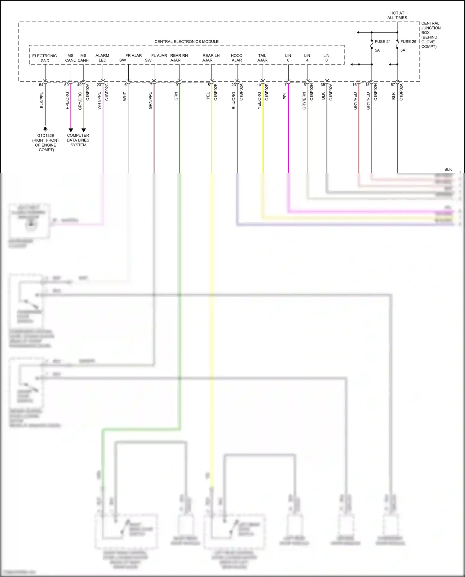 Wiring diagram tail ajar for Land Rover Freelander II (2006-2010) (1 of 2)