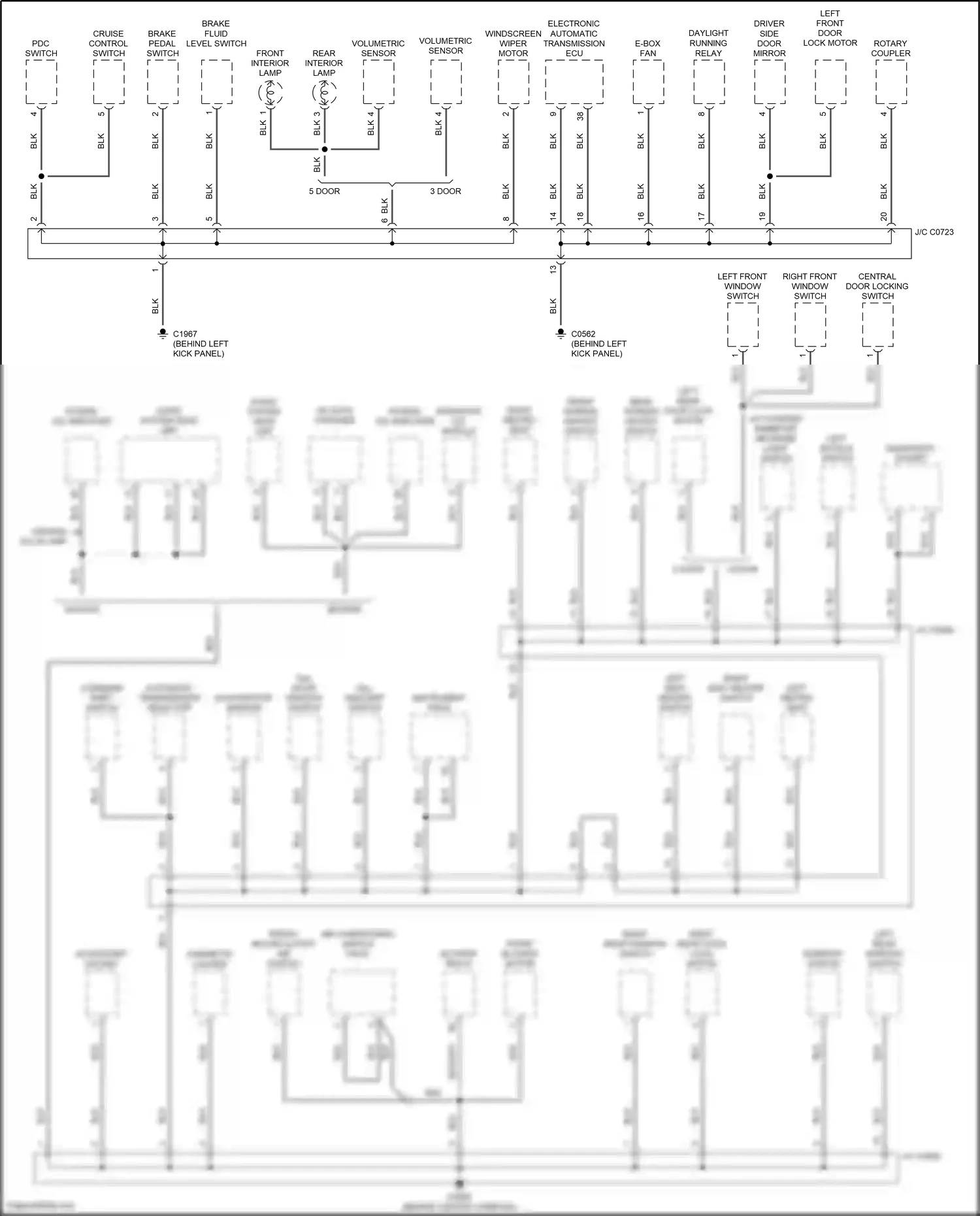 Wiring diagram right front window switch for Land Rover Freelander L314 (2003-2006) (1 of 2)