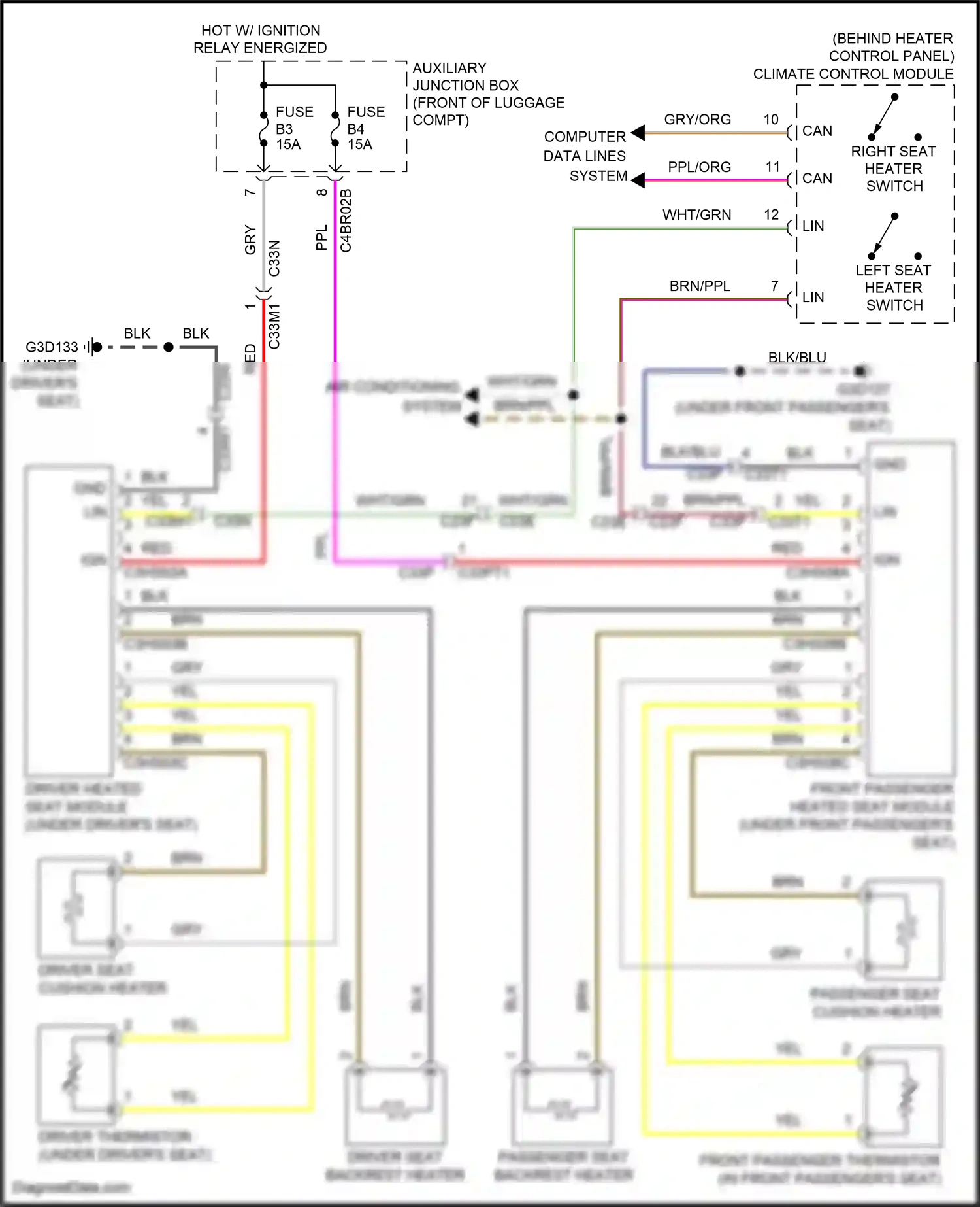 Wiring diagram driver heated seat module for Land Rover Freelander L359 (2010-2012) (3 of 4)