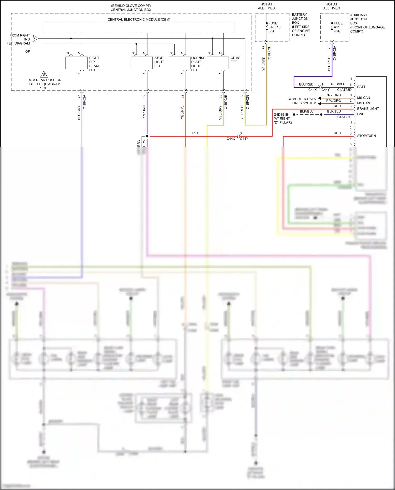 Wiring diagram left tail lamp unit for Land Rover Freelander L359 (2010-2012) (2 of 4)