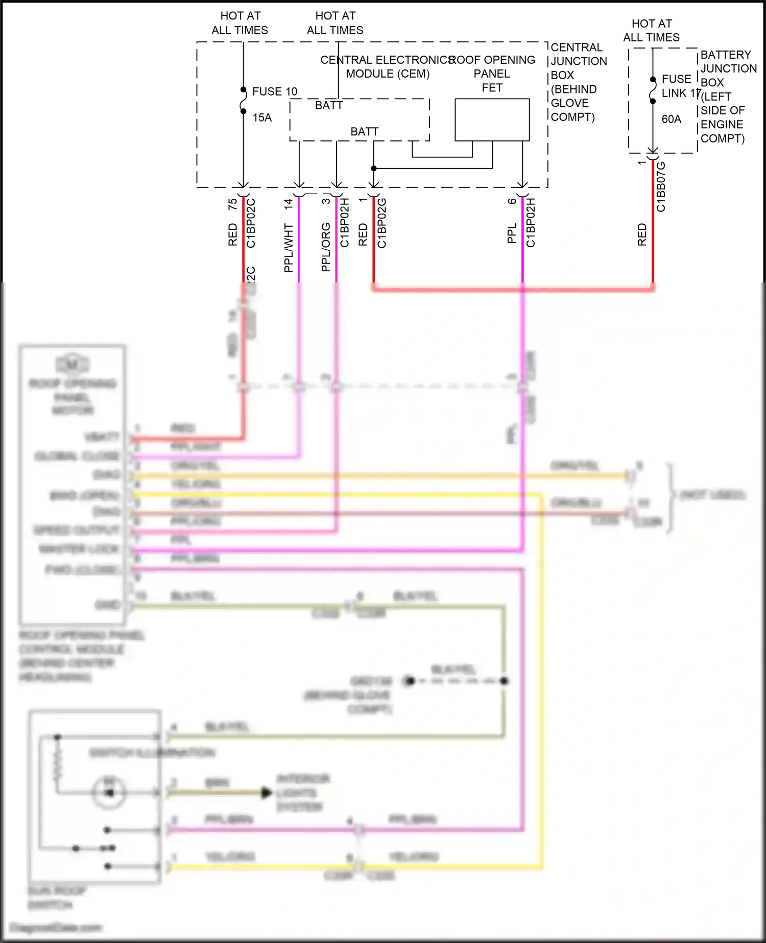 Wiring diagram roof opening panel control module for Land Rover Freelander L359 (2010-2012) (3 of 3)