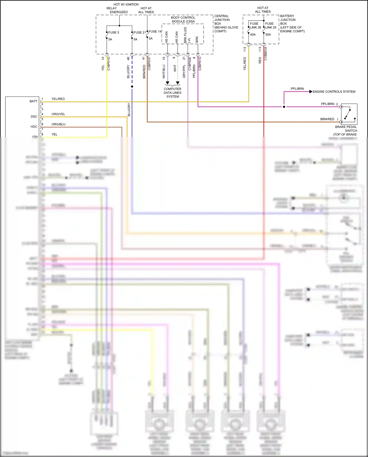 Wiring diagram anti-lock brake system control module for Land Rover Freelander L359 (2012-2014) (1 of 2)
