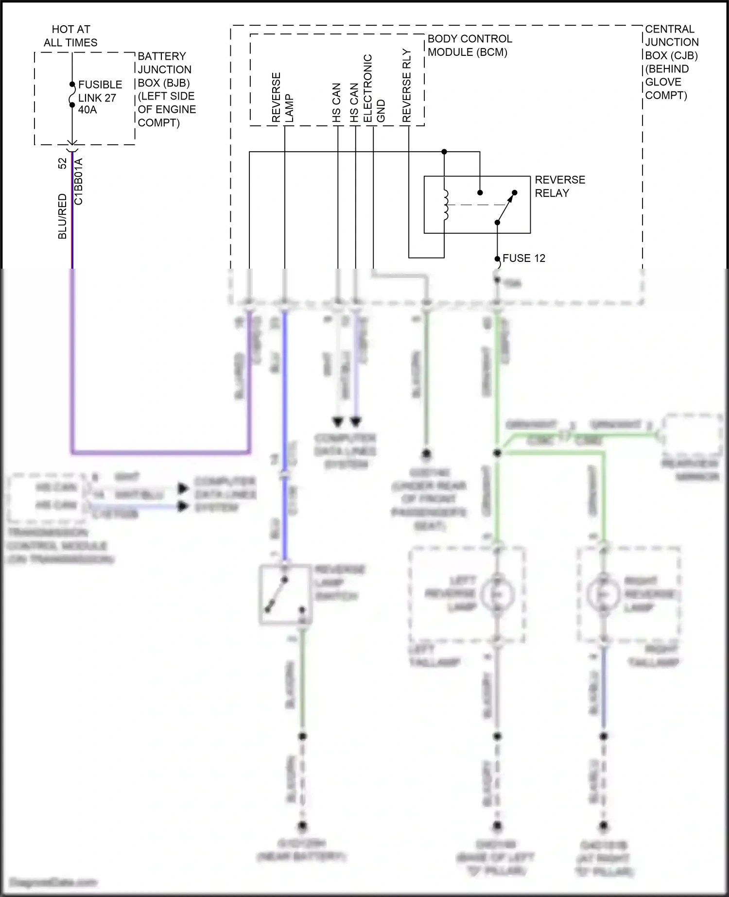 Wiring diagram reverse relay for Land Rover Freelander L359 (2012-2014) (1 of 3)