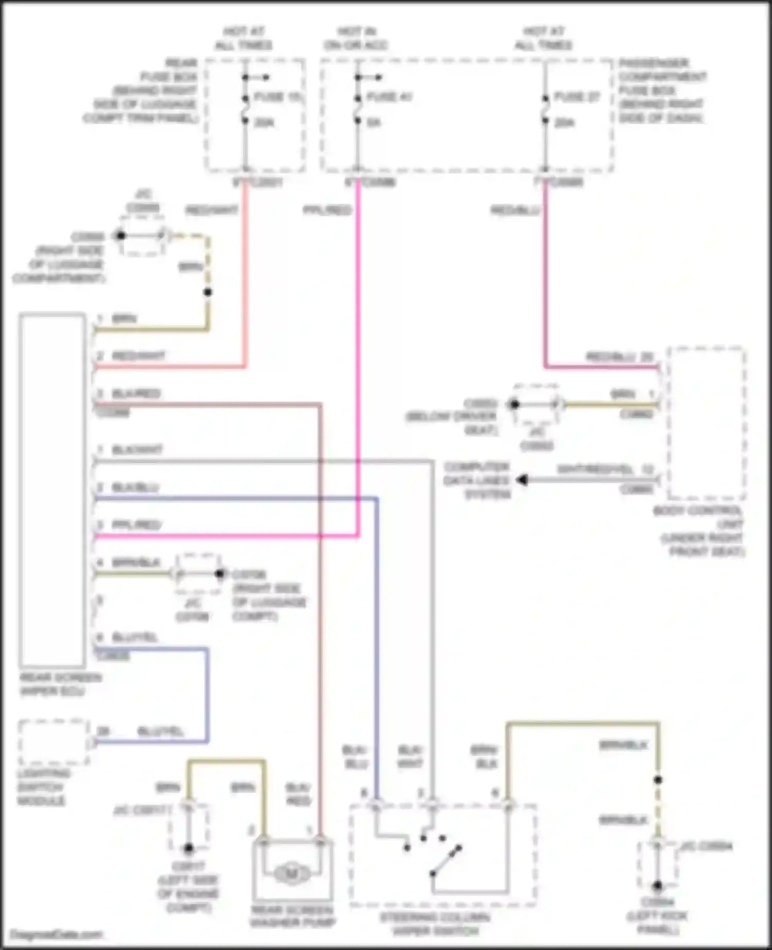 Range Rover Land Rover L322 (2002-2005): Rear wiper/washer circuit