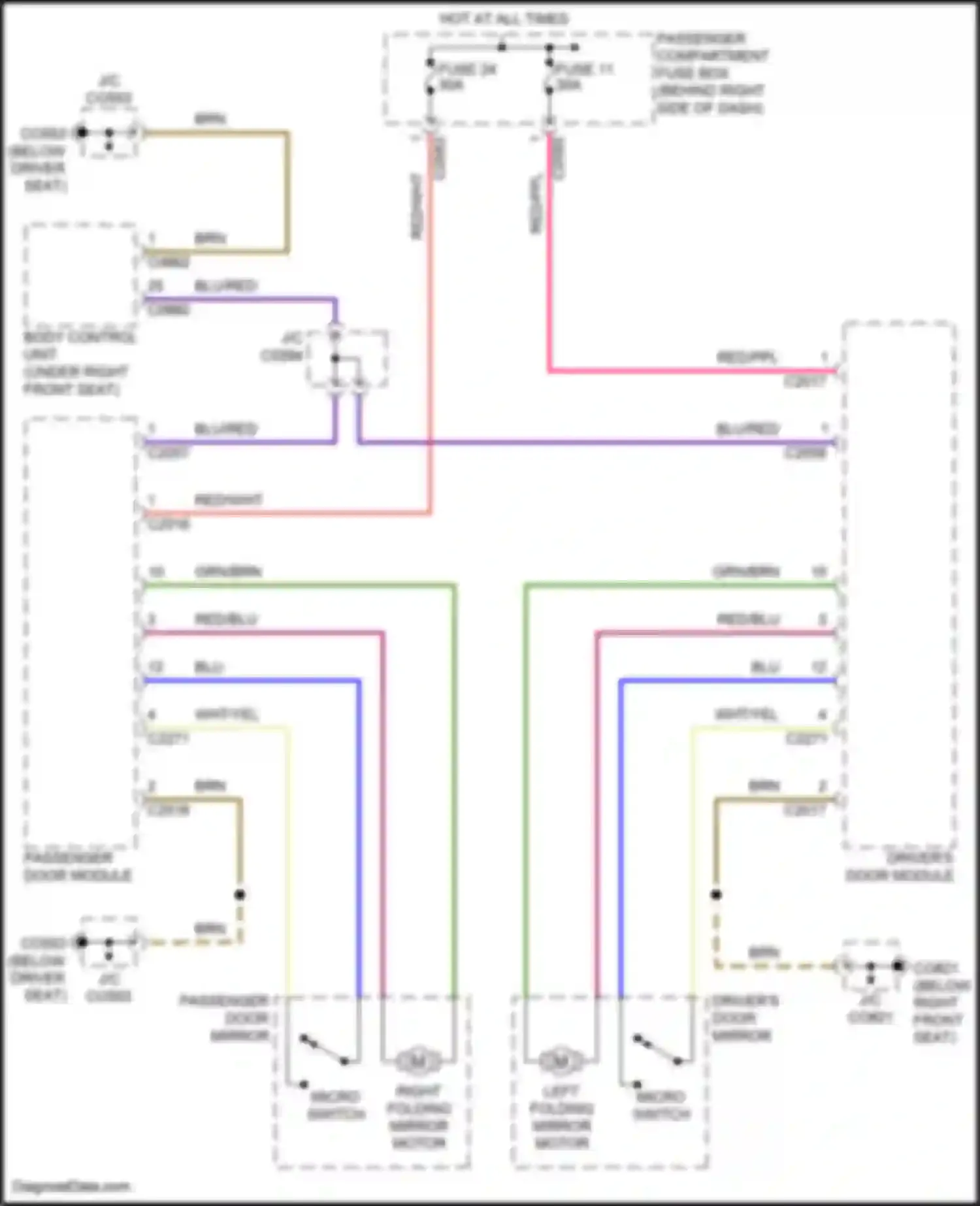 Wiring diagram right folding mirror motor for Land Rover Range Rover L322 (2002-2005) (1 of 1)