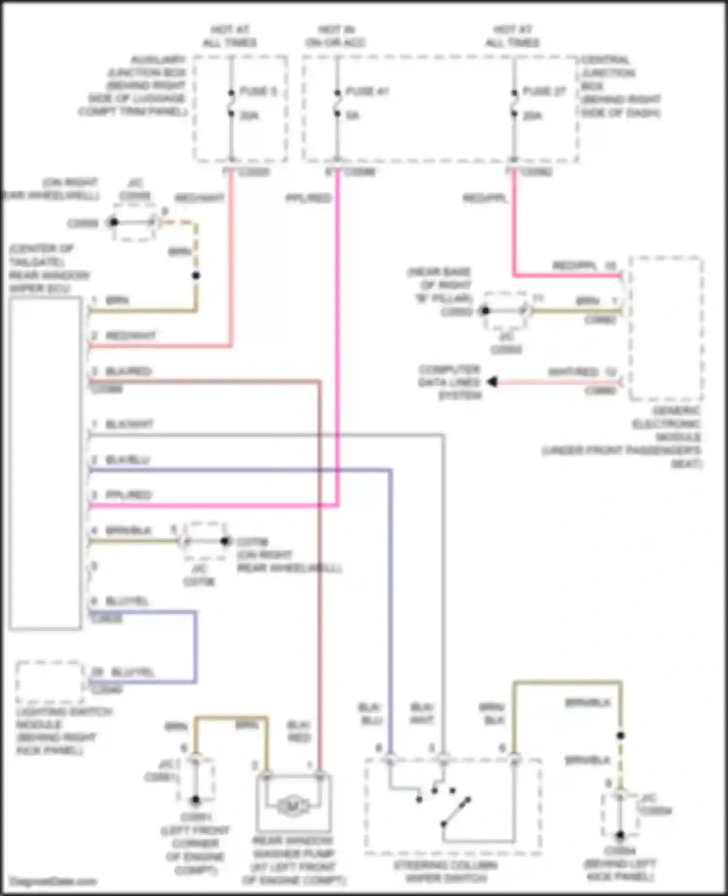 Range Rover Land Rover L322 (2005-2009): Rear wiper/washer circuit