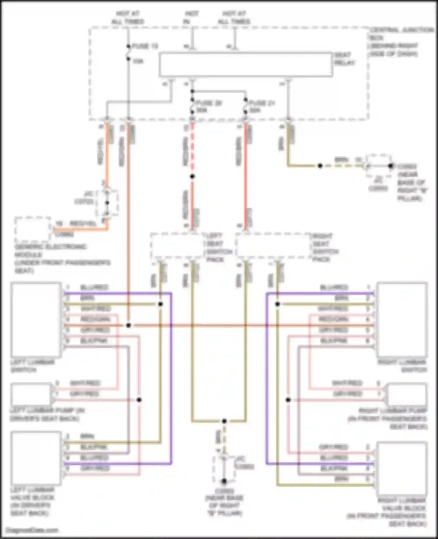 Wiring diagram right lumbar switch for Land Rover Range Rover L322 (2005-2009) (1 of 2)