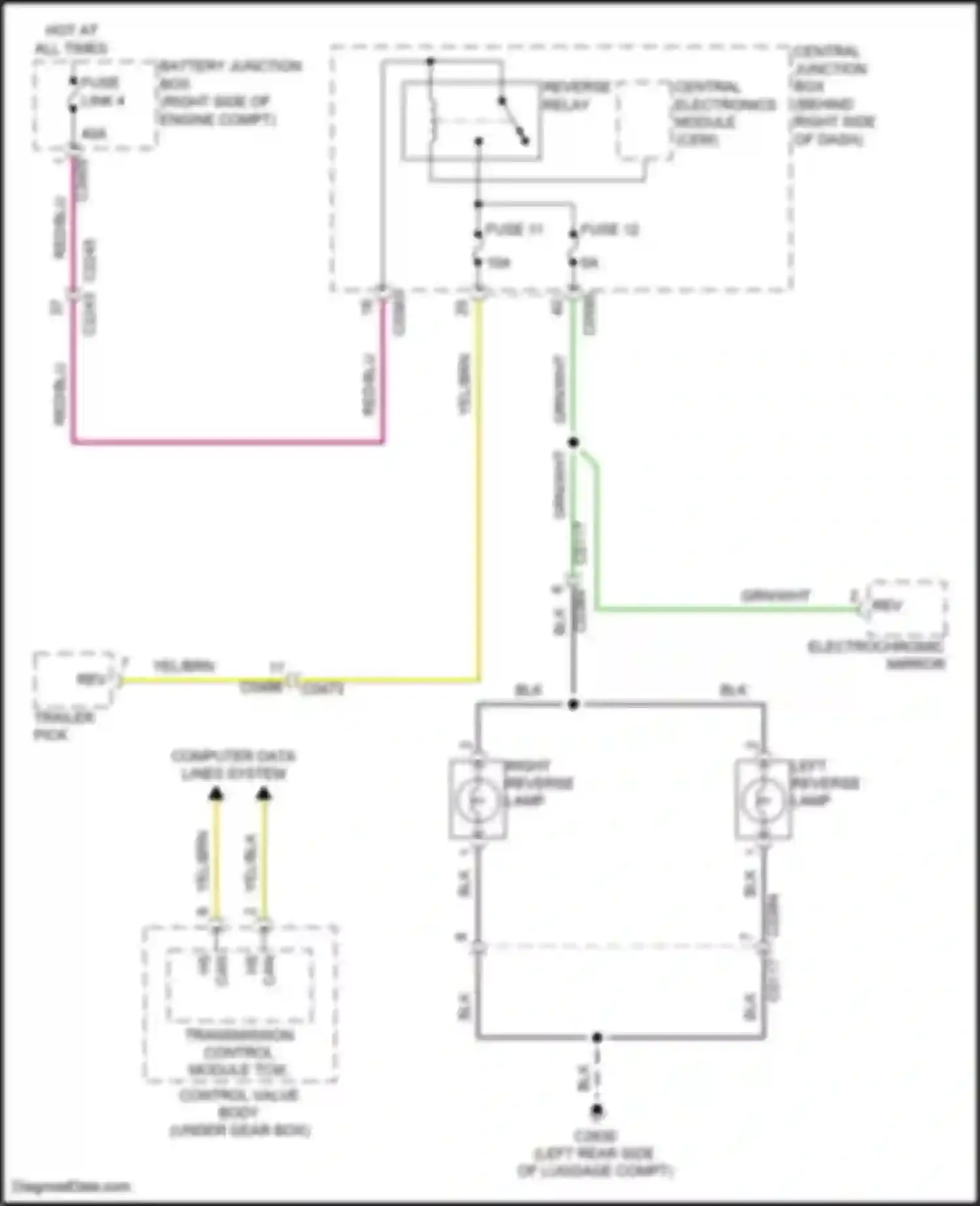Range Rover Land Rover L322 (2009-2012): Backup lamps circuit