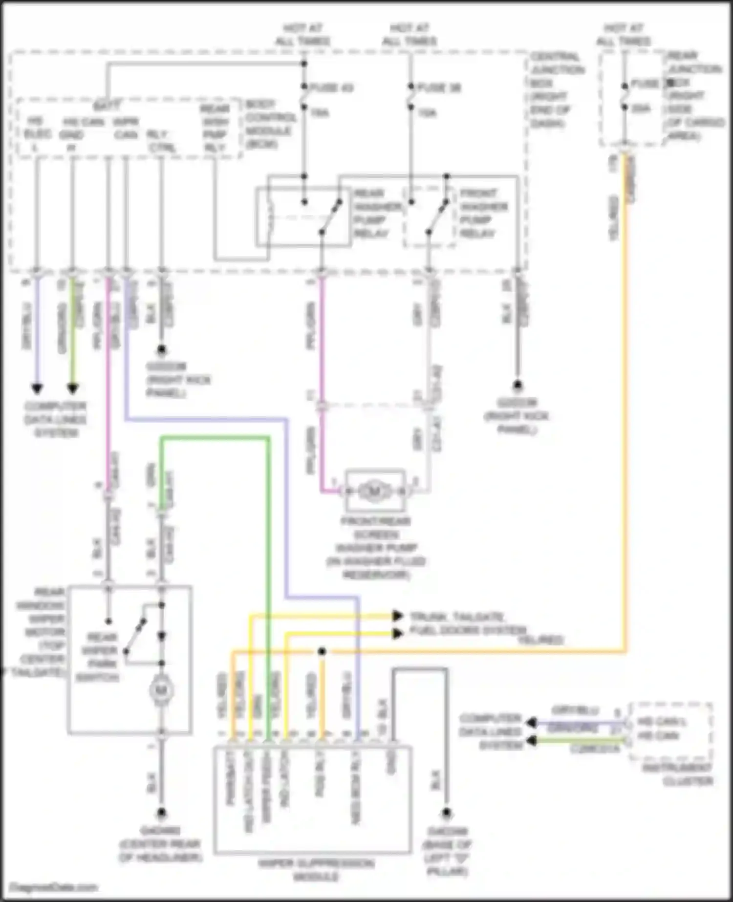 Range Rover Land Rover L405 (2012-2017): Rear wiper/washer circuit