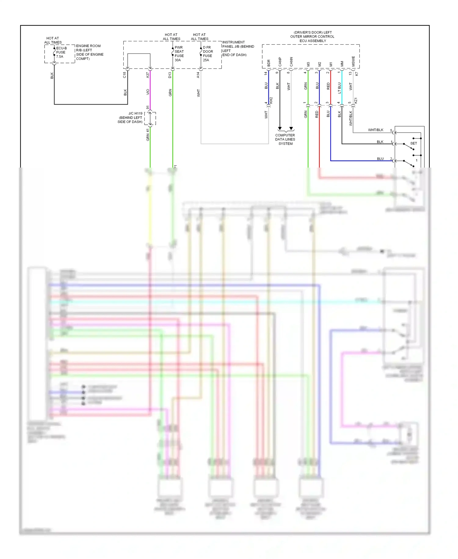 Lexus CT I (2010-2014) (driver's door) left outer mirror control ecu assembly wiring diagram  (2 of 2)
