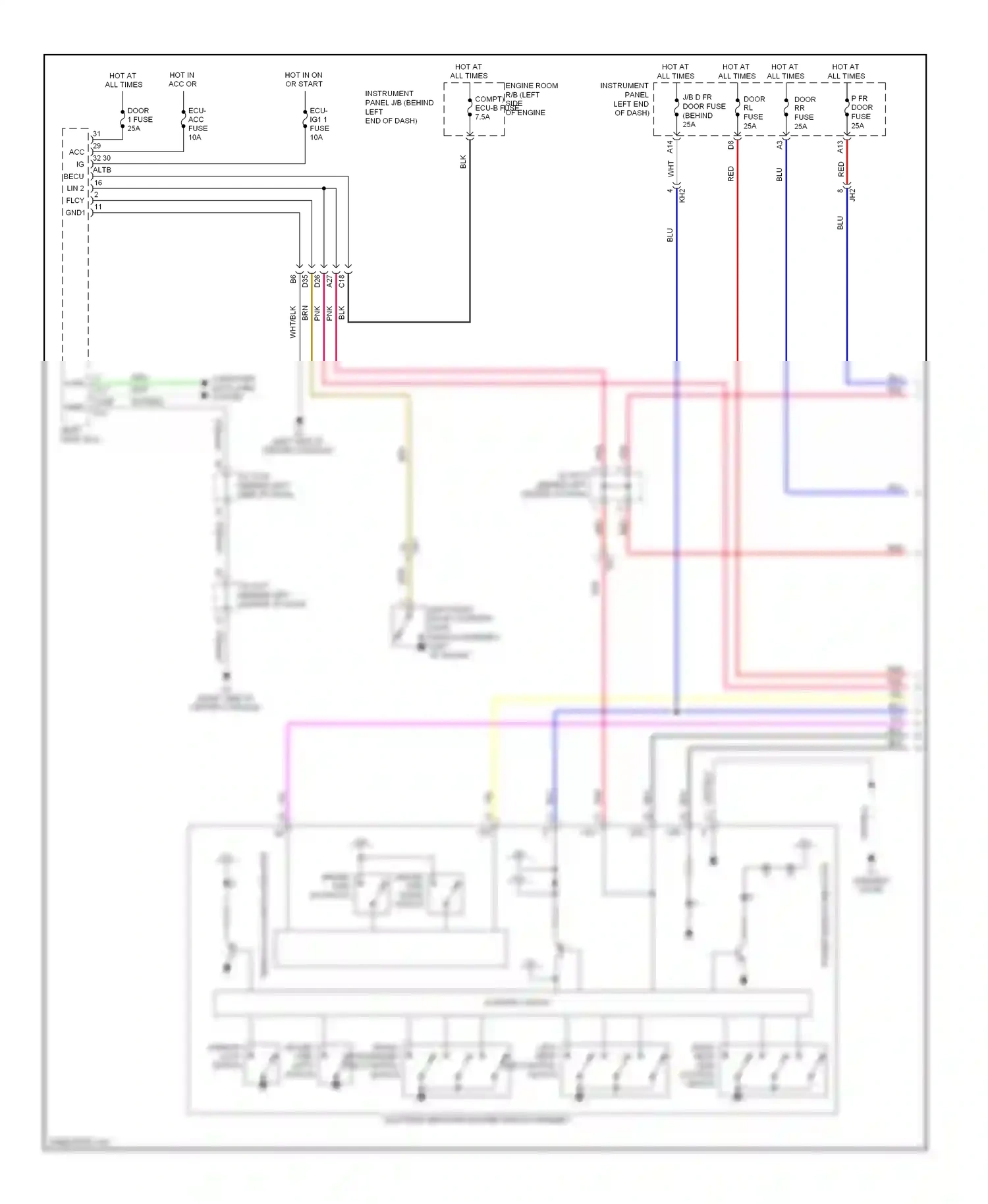 Lexus CT I (2010-2014) front passenger side control switch wiring diagram  (1 of 1)
