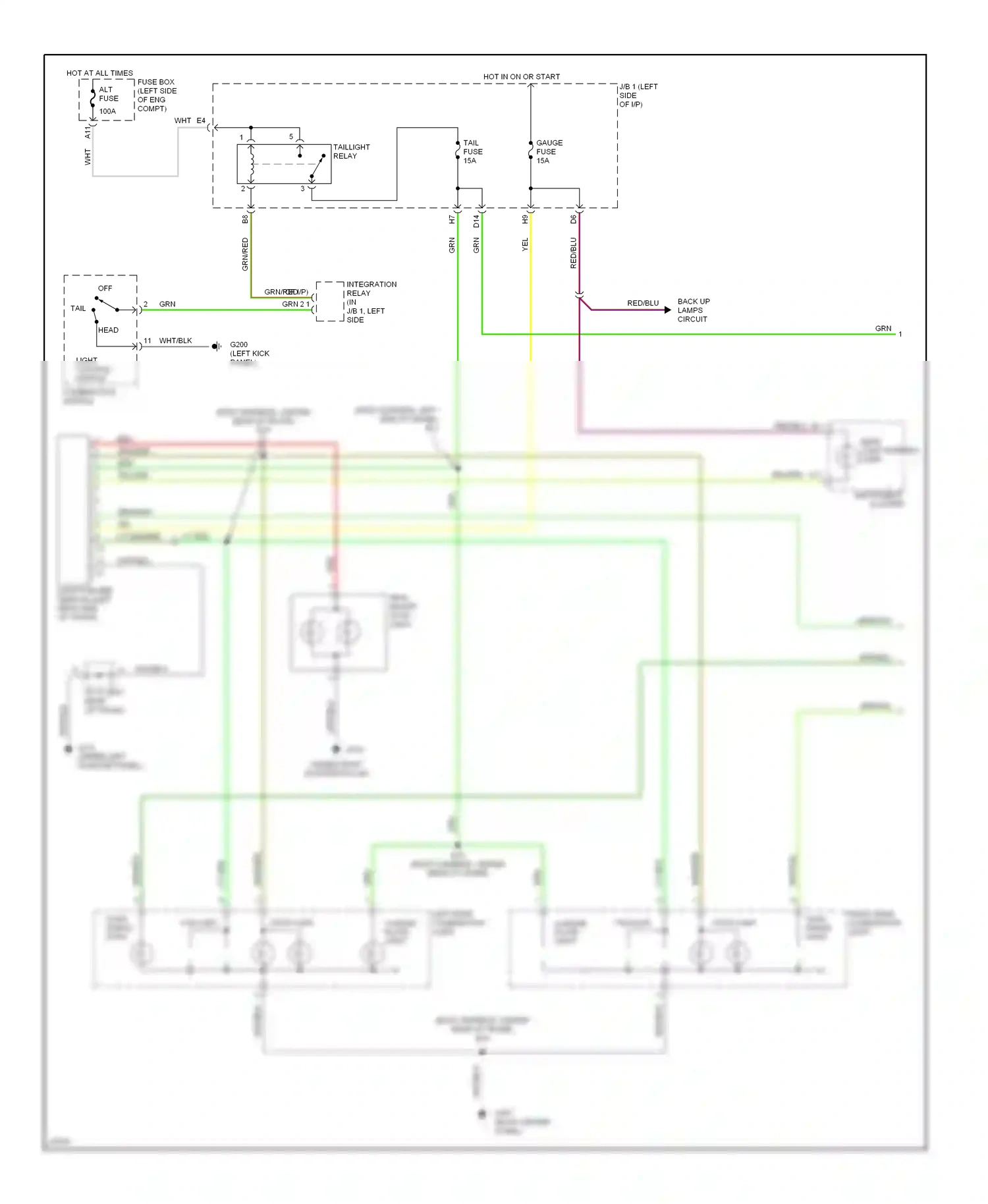 Wiring diagram left rear combination light for Lexus ES XV10 facelift (1994-1996) (2 of 3)
