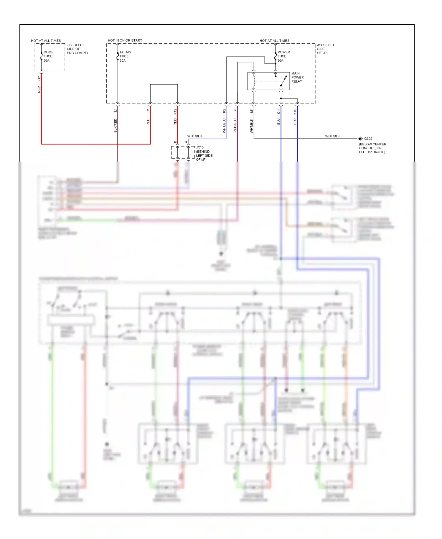 Wiring diagram right rear window switch for Lexus ES XV10 facelift (1994-1996) (1 of 1)