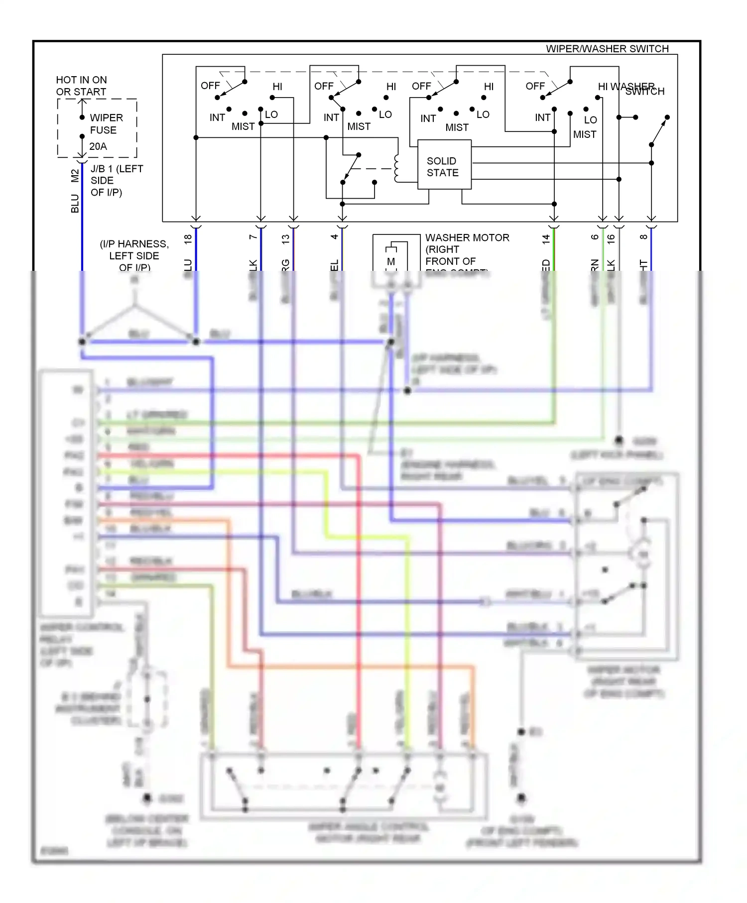 Wiring diagram wiper/washer switch for Lexus ES XV10 facelift (1994-1996) (1 of 1)