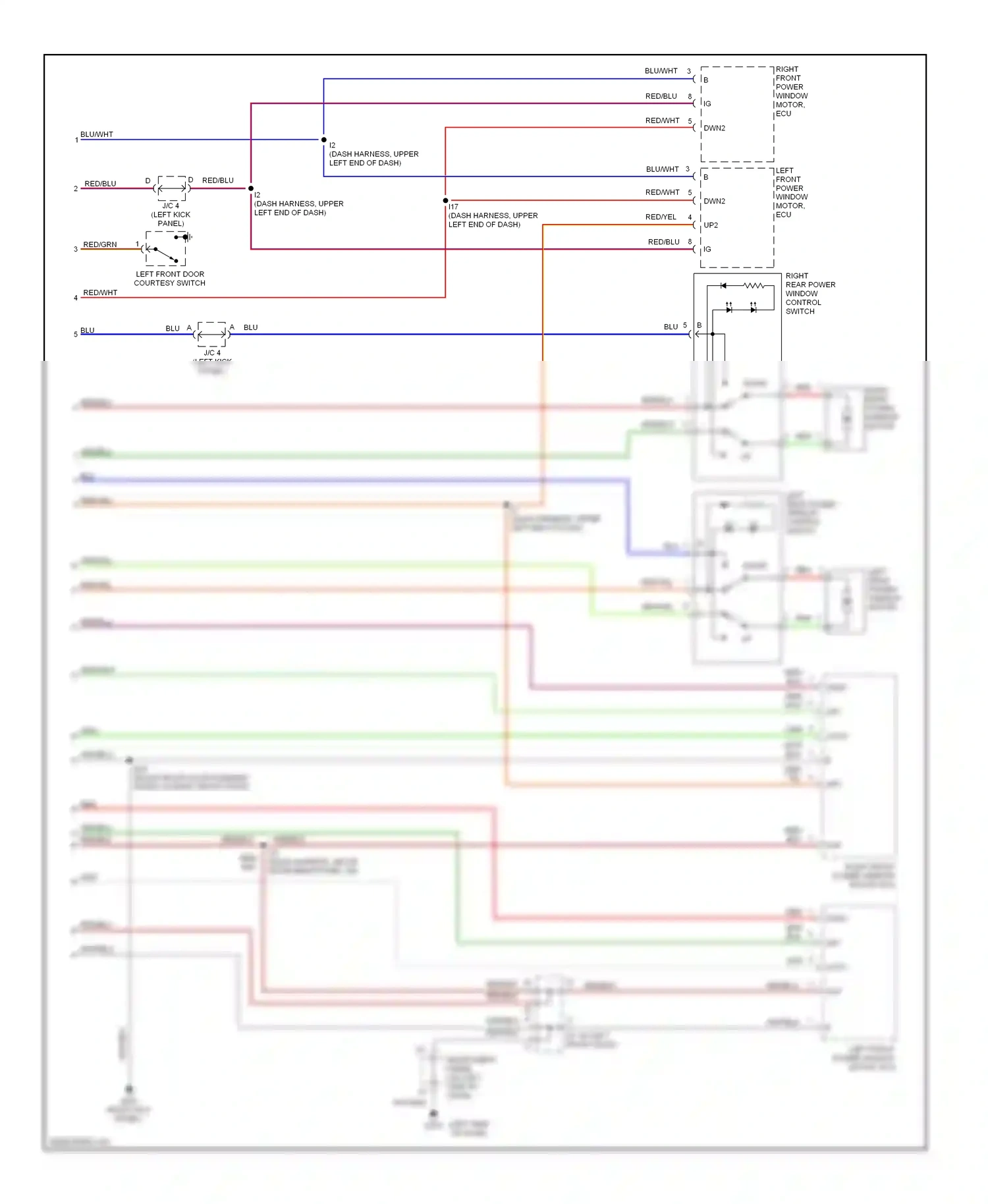 Wiring diagram left front power window motor, ecu for Lexus ES XV20 (1996-2001) (2 of 2)