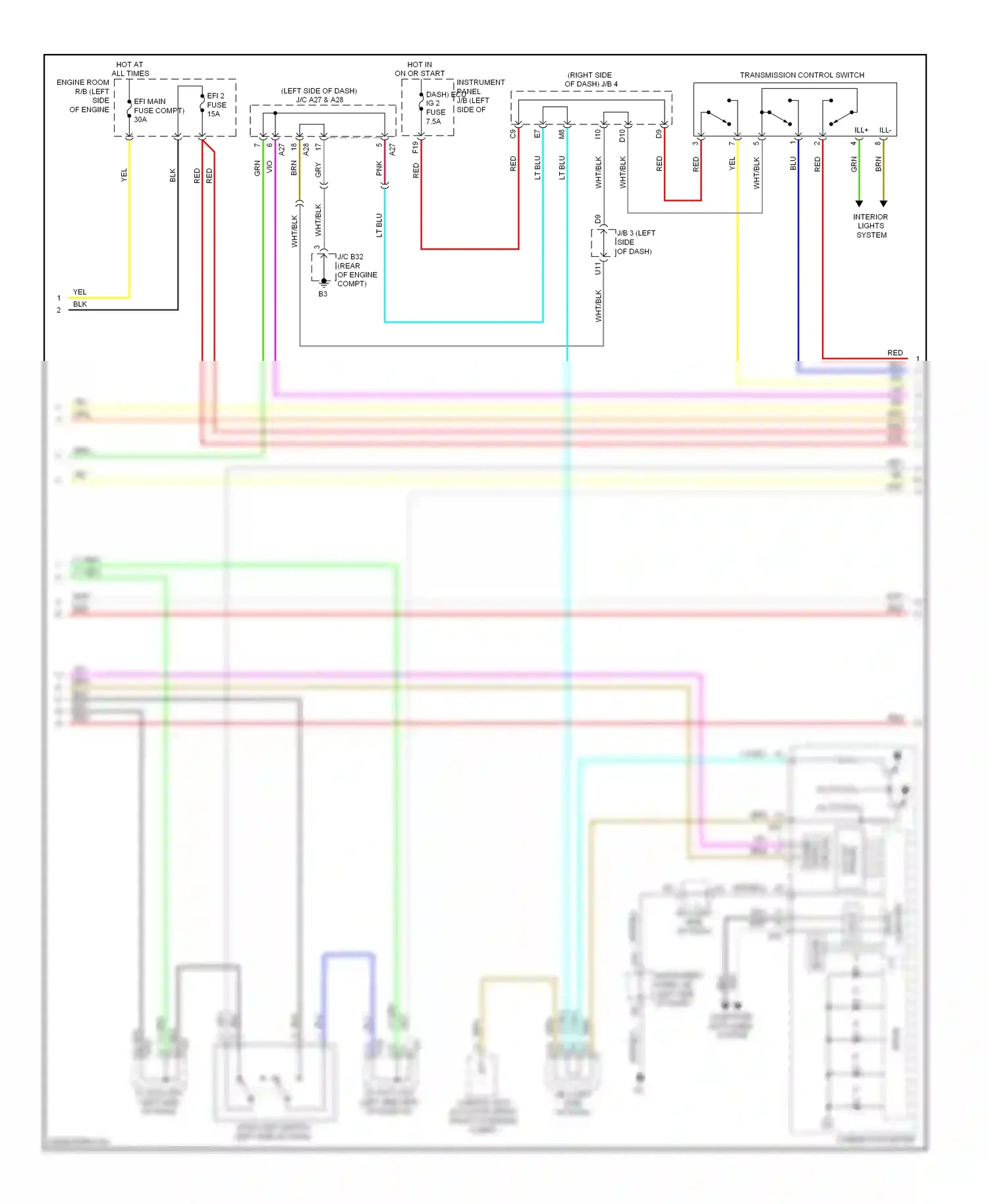 Wiring diagram instrument panel j/b (left side for Lexus ES XV40 facelift (2009-2012) (3 of 3)