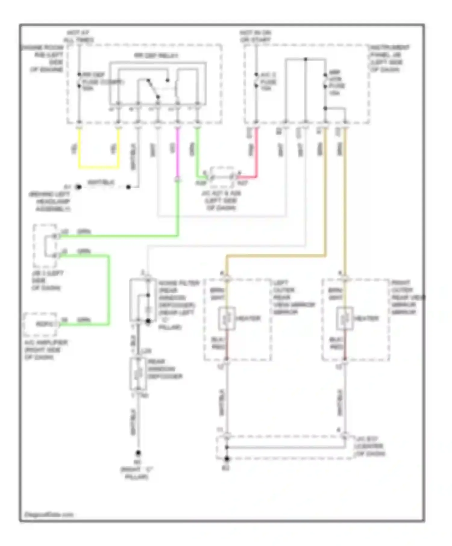 ES Lexus XV40 (2006-2009): Rear defogger & heated mirrors circuit