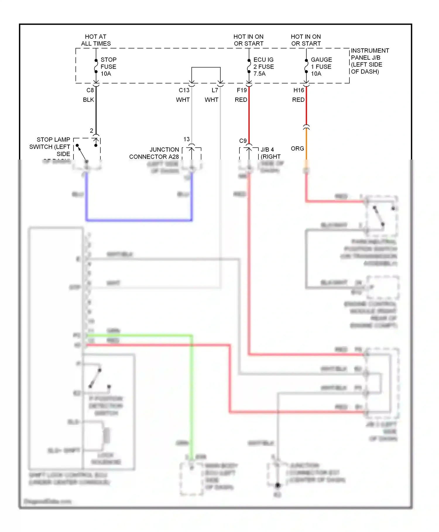Wiring diagram p position detection switch for Lexus ES XV40 (2006-2009) (1 of 1)