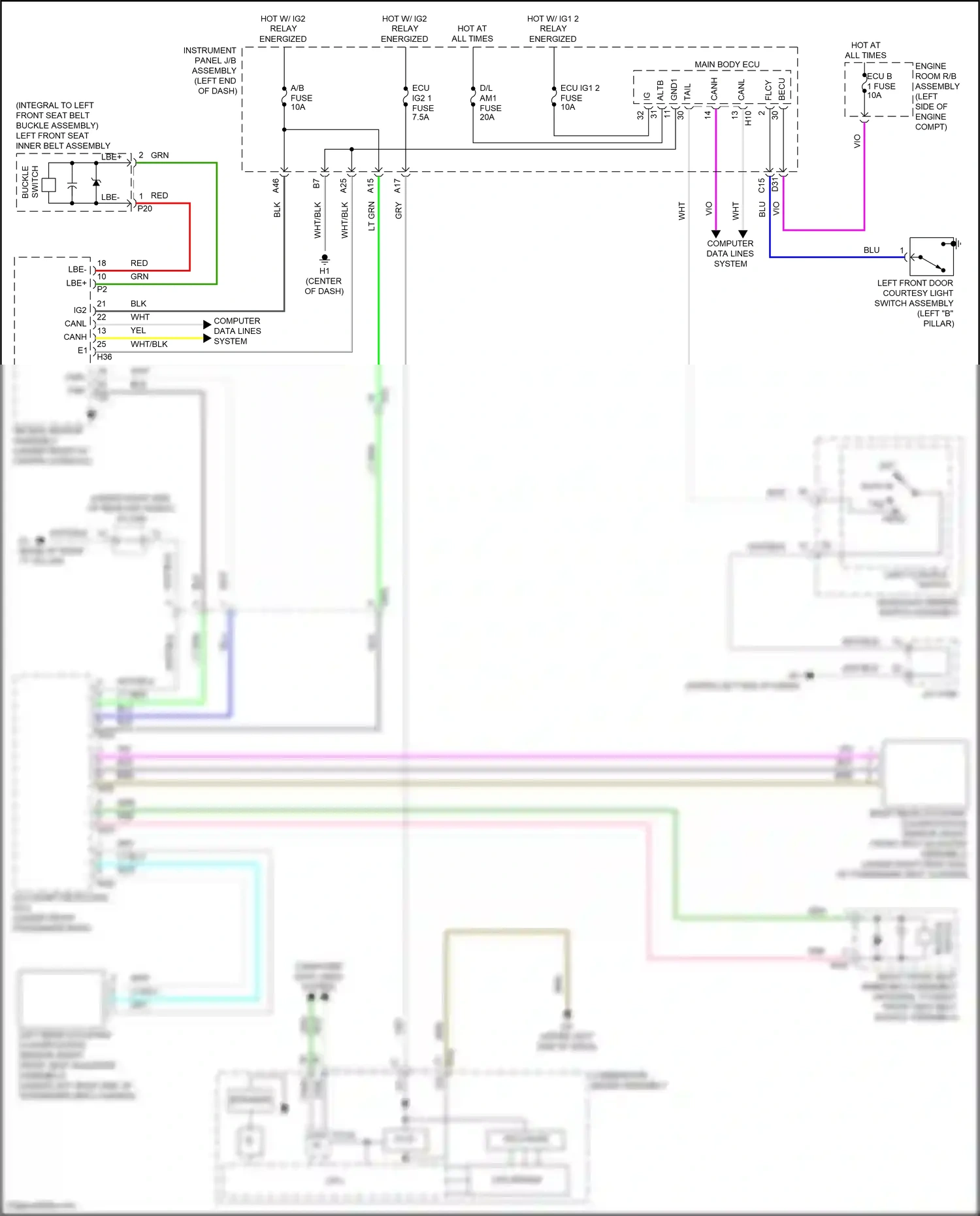 Wiring diagram left front seat inner belt assembly for Lexus ES XV60 facelift (2015-2018) (3 of 4)
