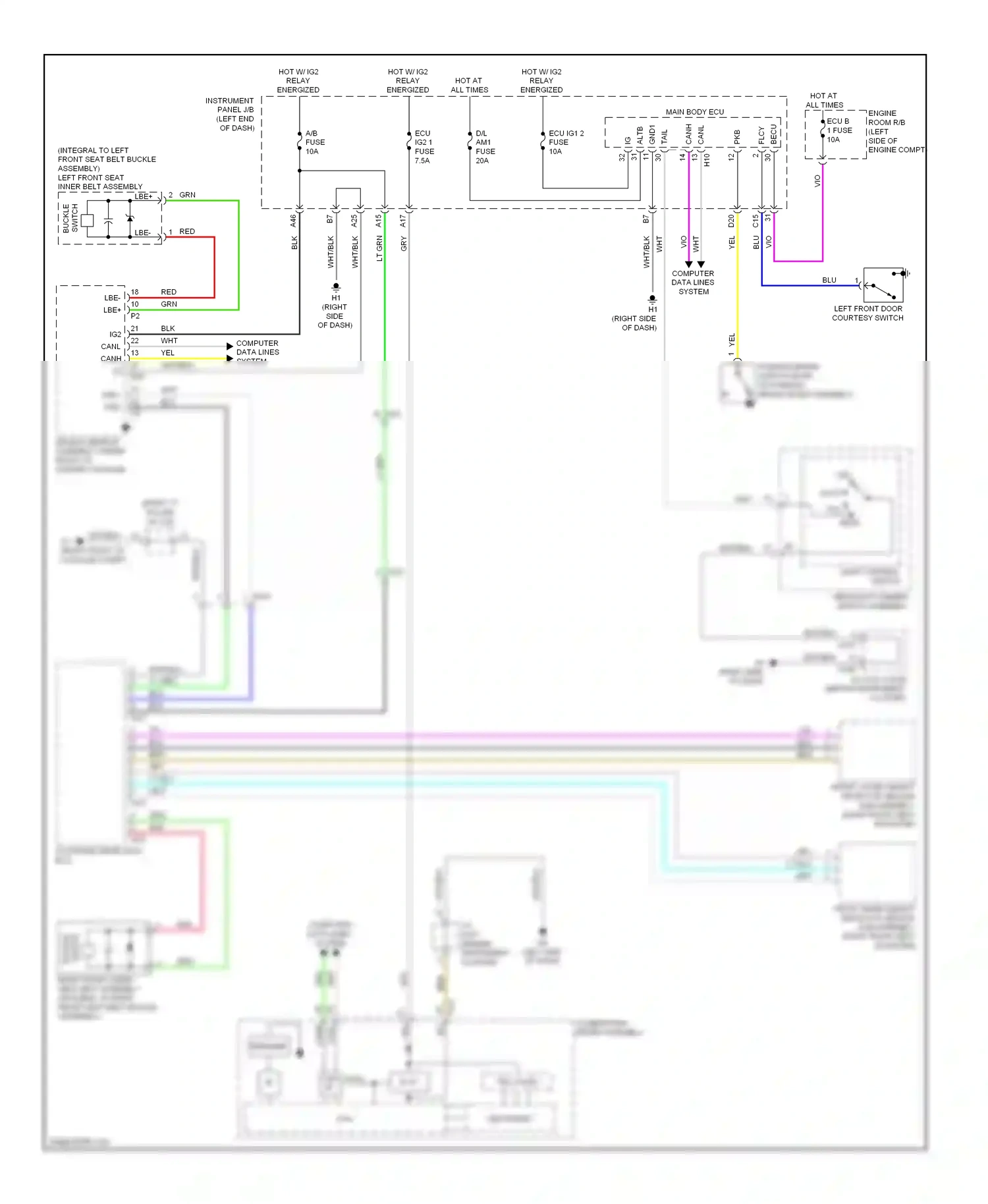 Lexus ES XV60 (2012-2015) front outer weight detector sensor sub-assembly (right front seat adjuster) wiring diagram  (1 of 1)