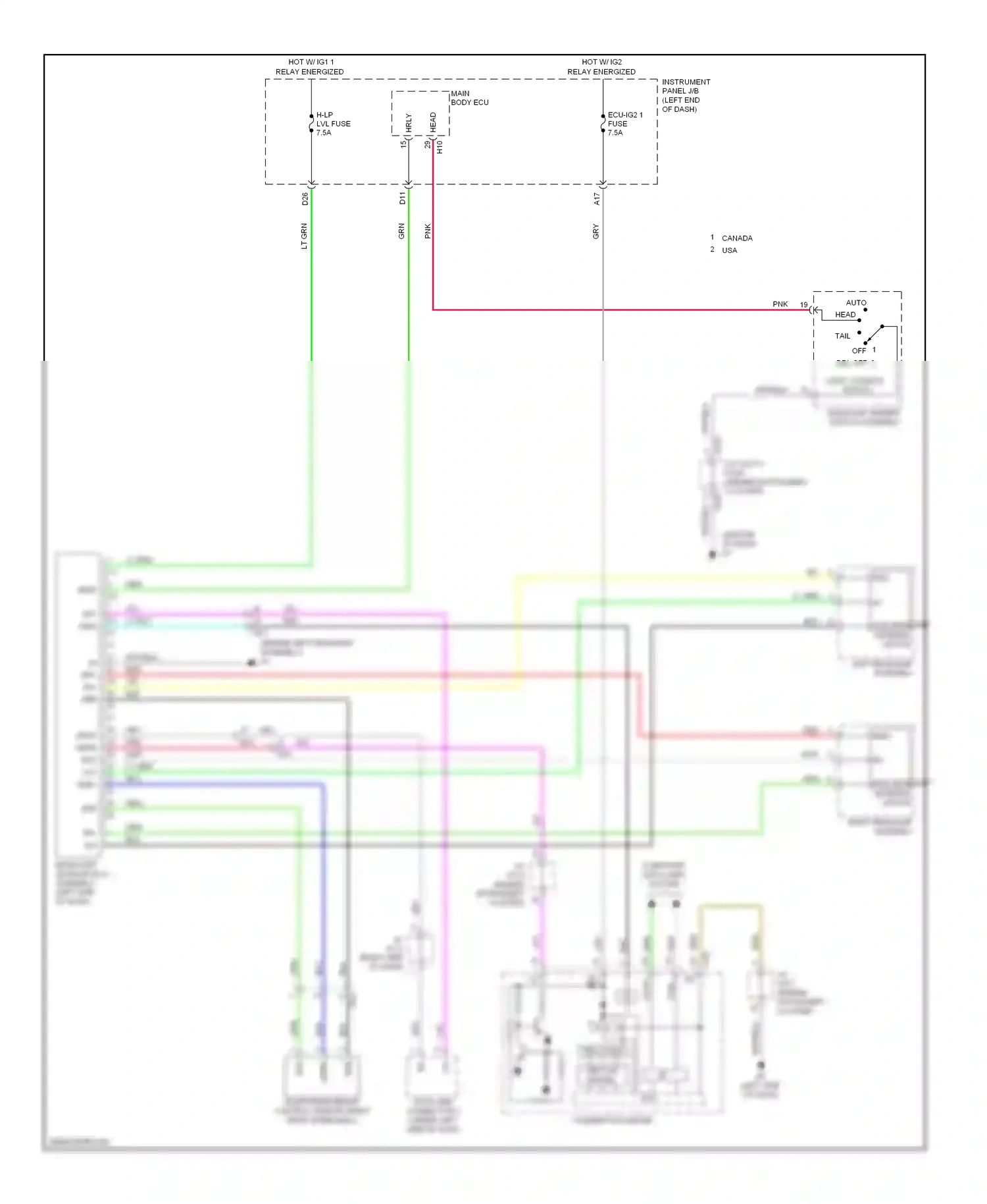 Wiring diagram lh e headlamp leveling motor for Lexus ES XV60 (2012-2015) (1 of 1)
