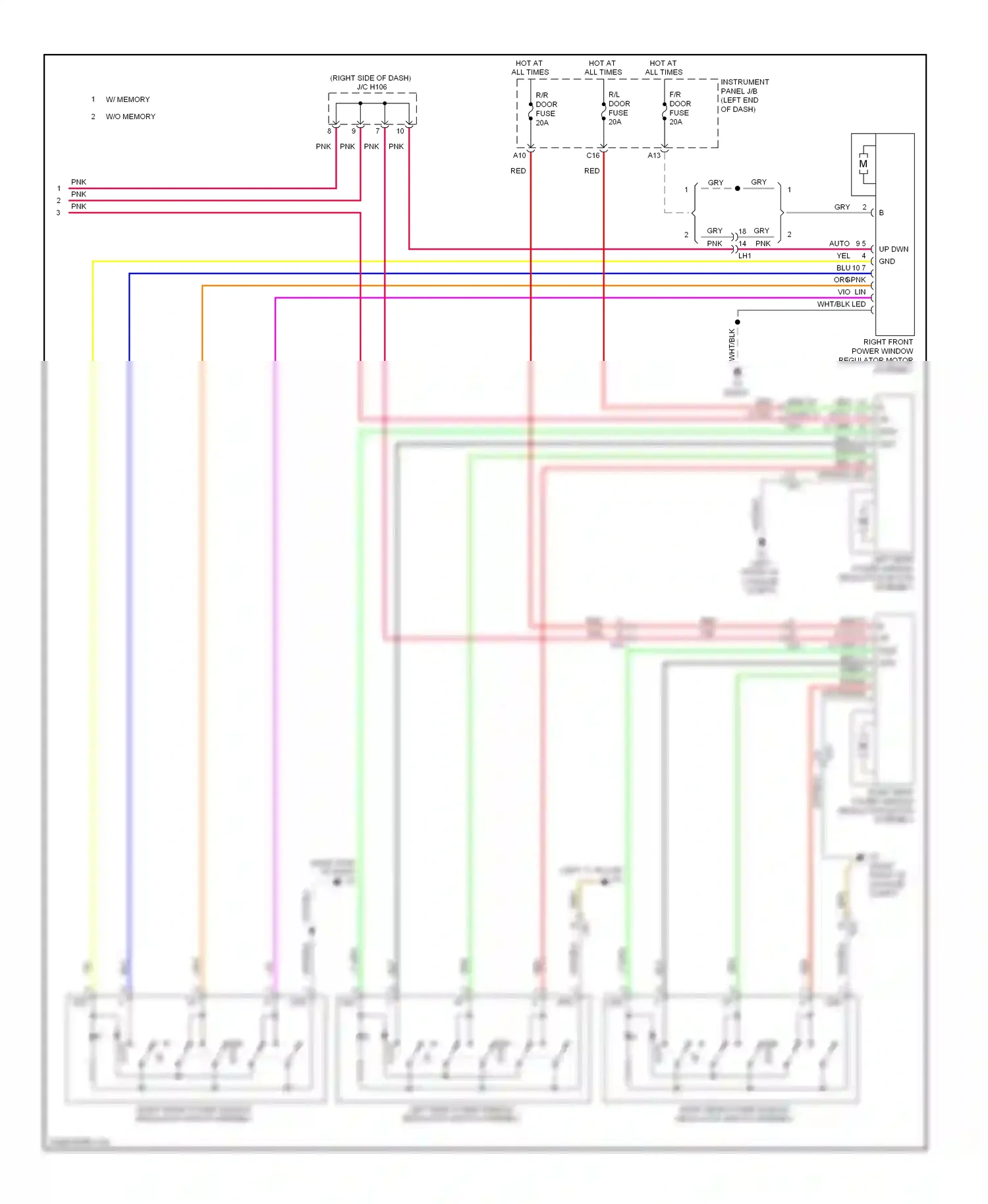 Wiring diagram right front power window regulator switch assembly for Lexus ES XV60 (2012-2015) (2 of 2)
