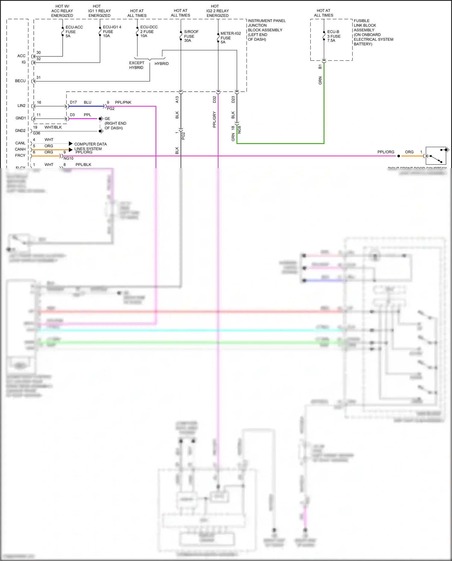 Wiring diagram left front door courtesy light switch assembly for Lexus ES XV70 facelift (2021-2024) (7 of 10)