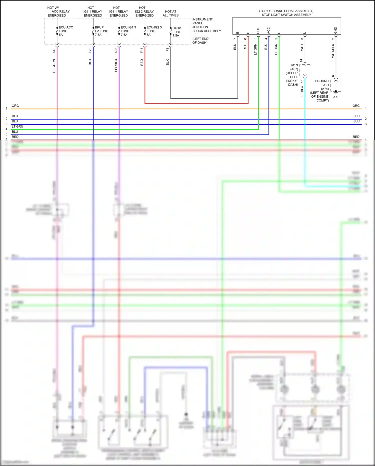 Wiring diagram left side shift down switch for Lexus ES XV70 facelift (2021-2024) (3 of 6)