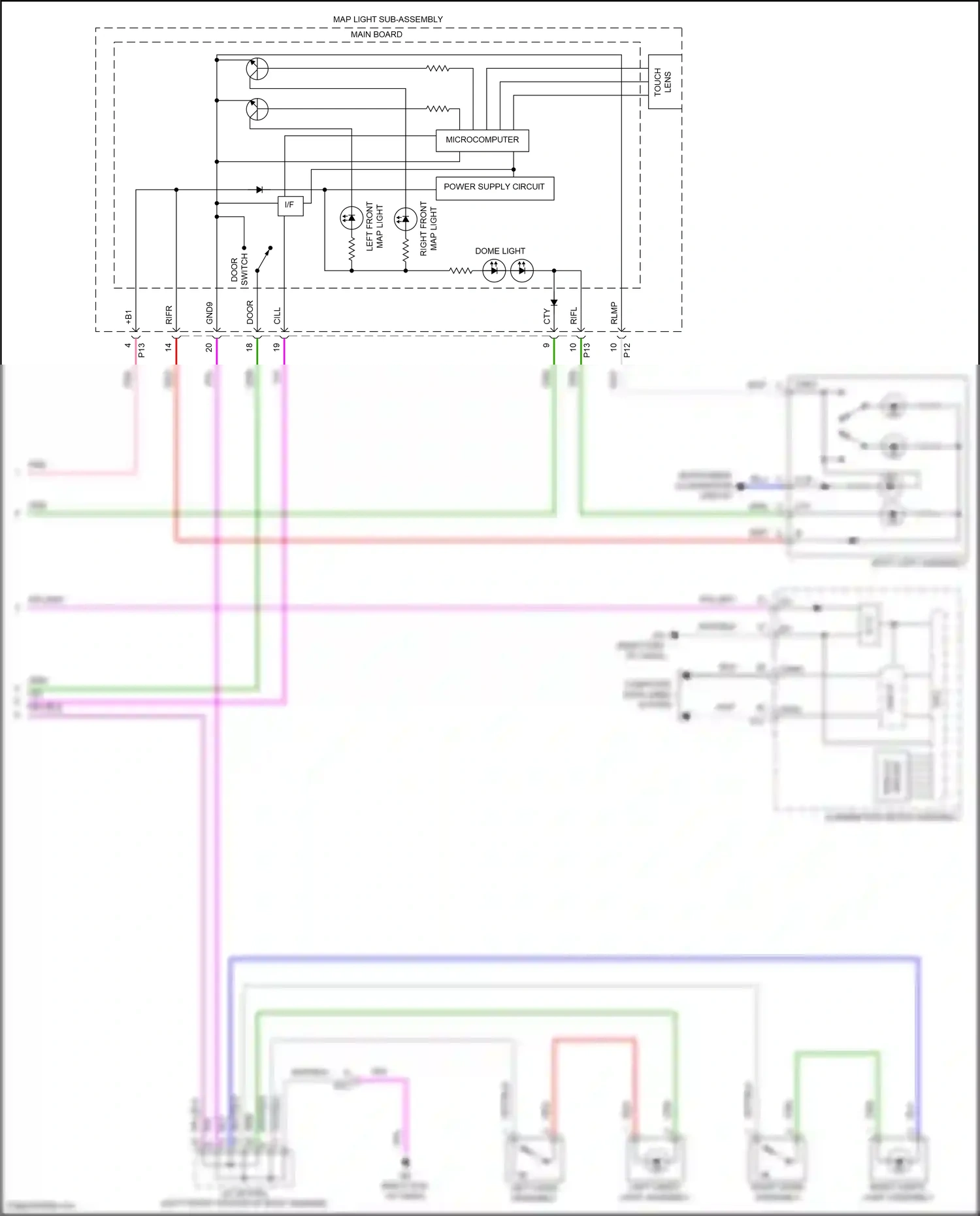Wiring diagram left visor assembly for Lexus ES XV70 facelift (2021-2024) (1 of 2)