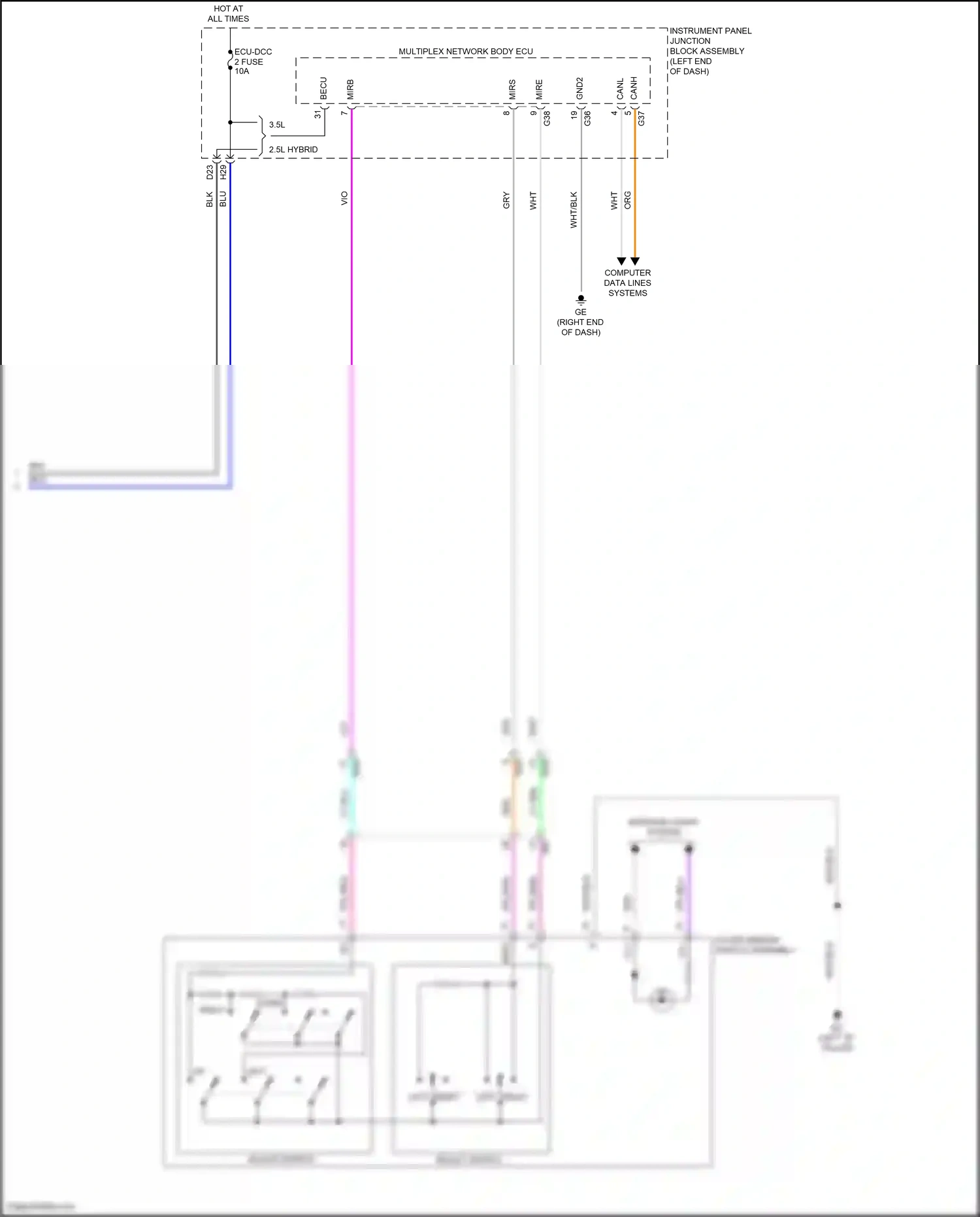Wiring diagram outer mirror switch assembly for Lexus ES XV70 (2018-2021) (3 of 6)