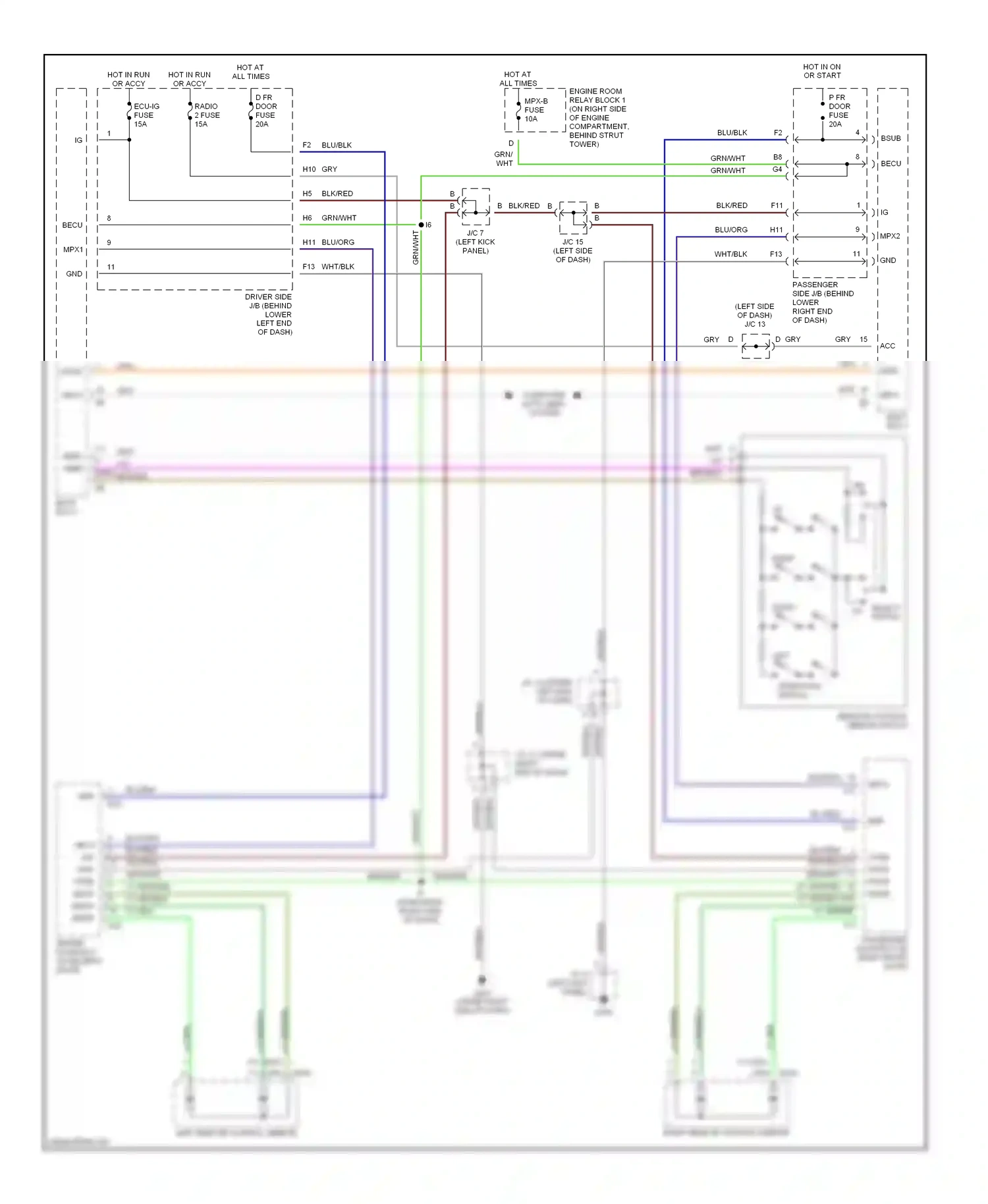 Wiring diagram left remote control mirror for Lexus GS II (1997-2000) (3 of 3)