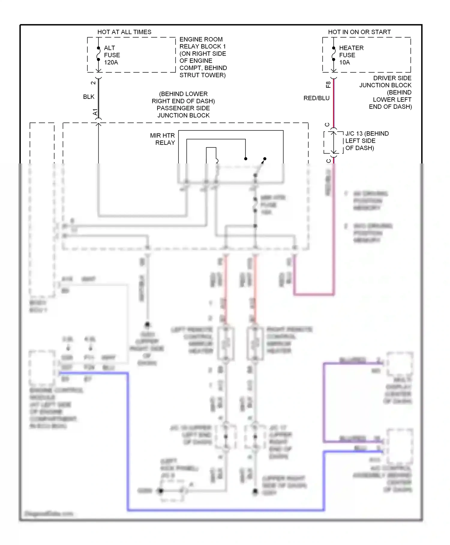 Wiring diagram right remote control mirror heater for Lexus GS II (1997-2000) (1 of 1)