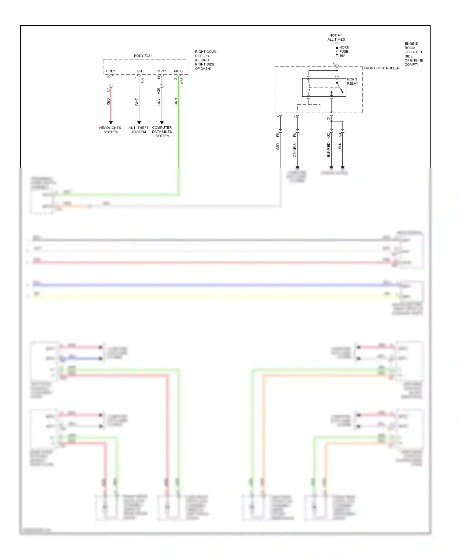 Wiring diagram horns system for Lexus GS III facelift (2007-2011) (2 of 2)